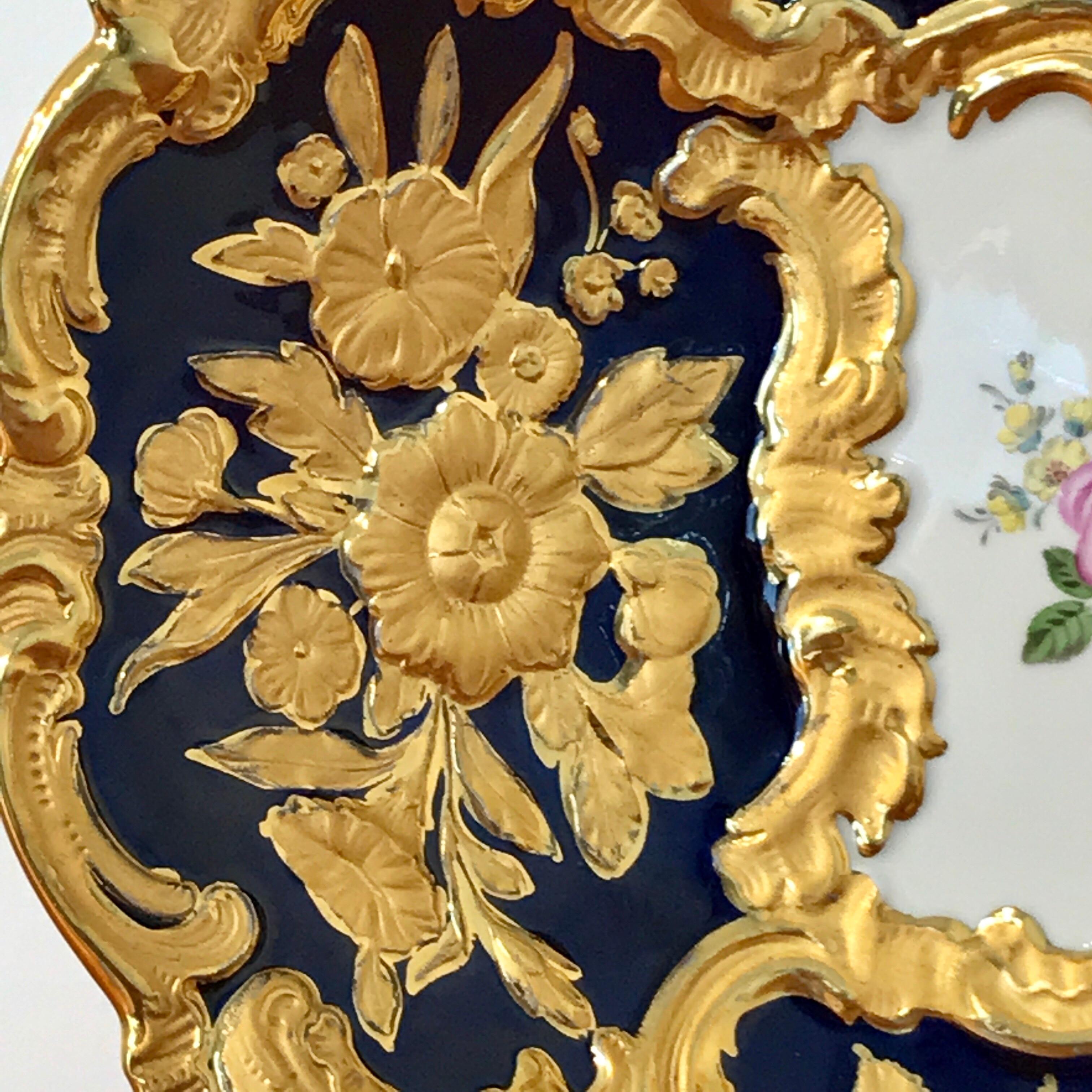 20th Century Meissen Cobalt and Gold Encrusted Floral Centrebowl
