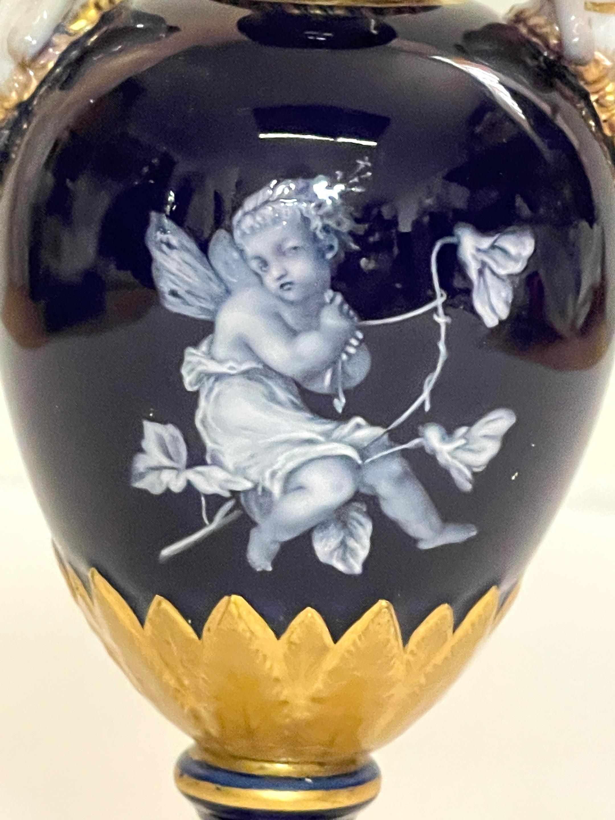Meissen Cobalt Ground Pâte-sur-pâte Figural Vase, Attributed to Leuteritz For Sale 5