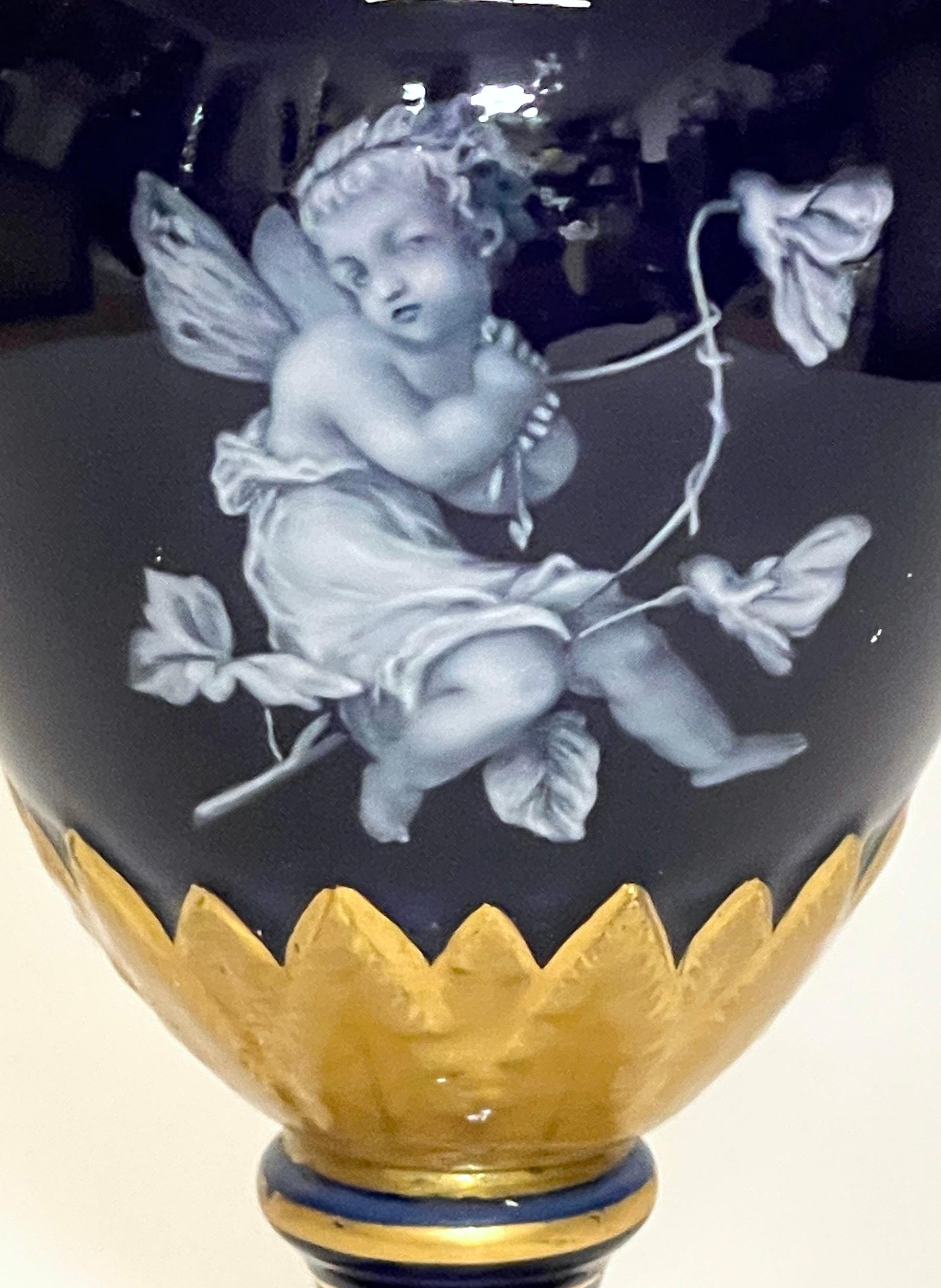 Meissen Cobalt Ground Pâte-sur-pâte Figural Vase, Attributed to Leuteritz For Sale 6