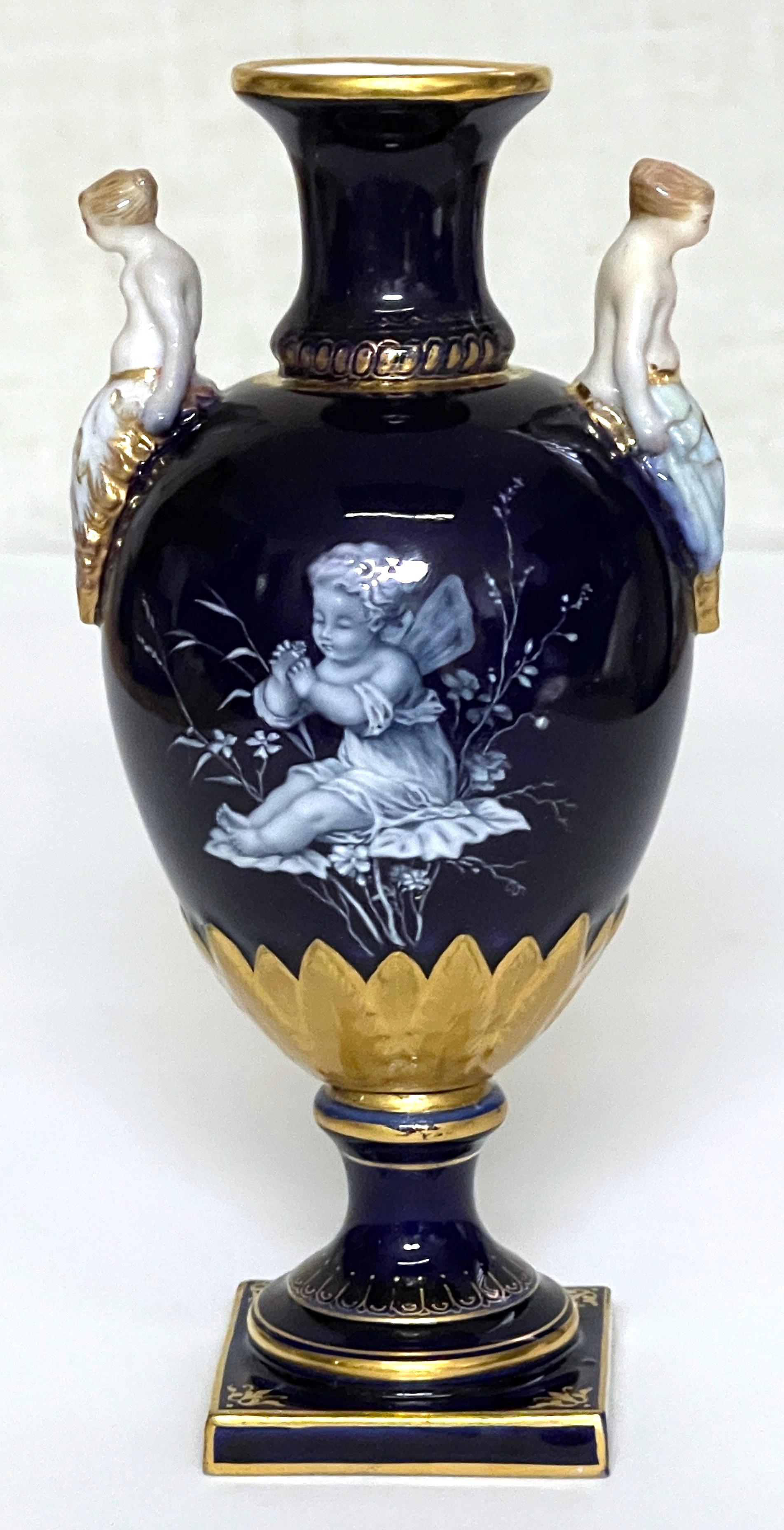 Meissen Cobalt Ground Pâte-sur-pâte Figural Vase, attributed to Leuteritz
Germany, second quarter 19th century 

We are pleased to offer an extraordinary opportunity to acquire one the rarest techniques created by the Meissen factory,