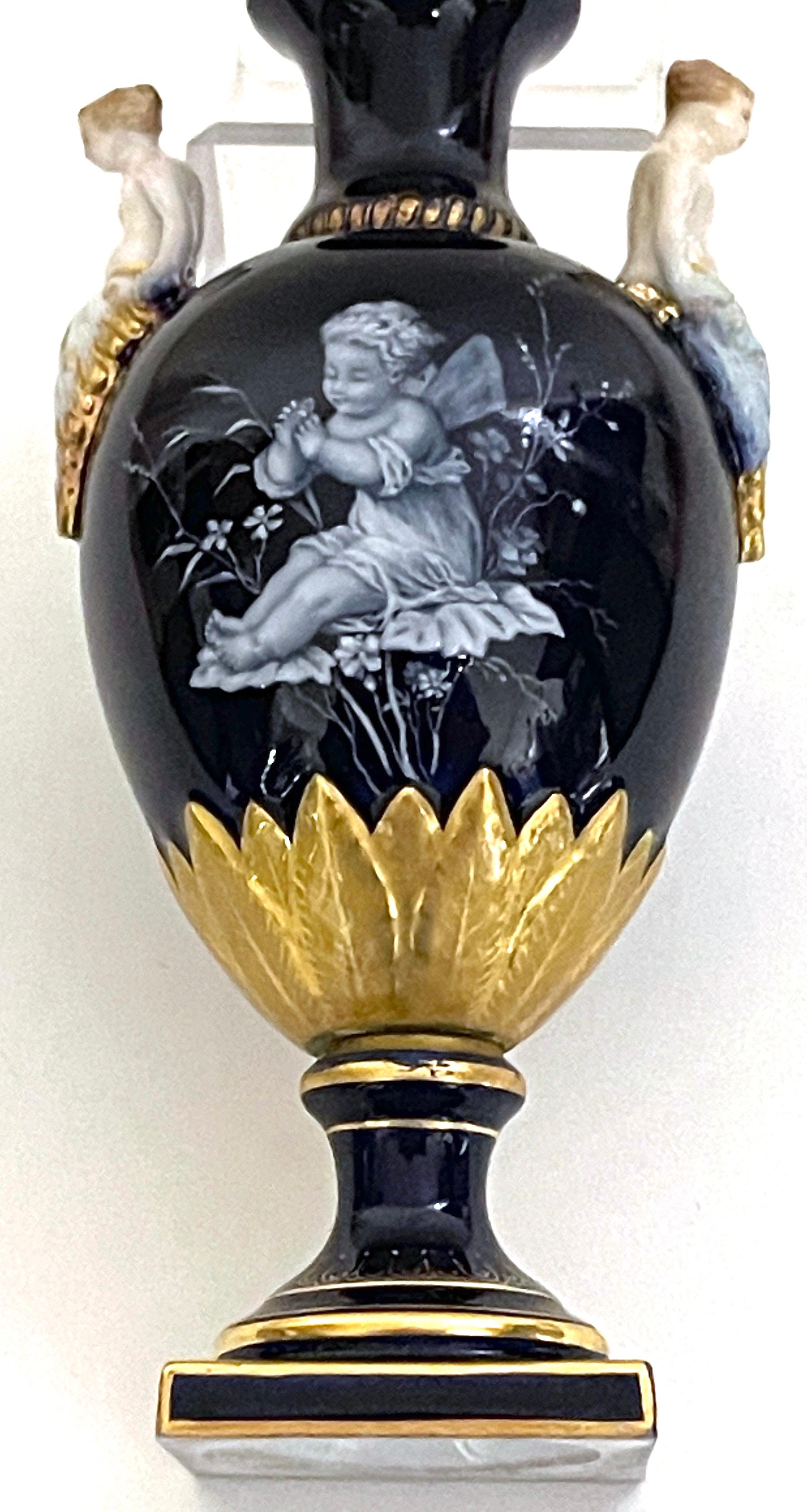German Meissen Cobalt Ground Pâte-sur-pâte Figural Vase, Attributed to Leuteritz For Sale
