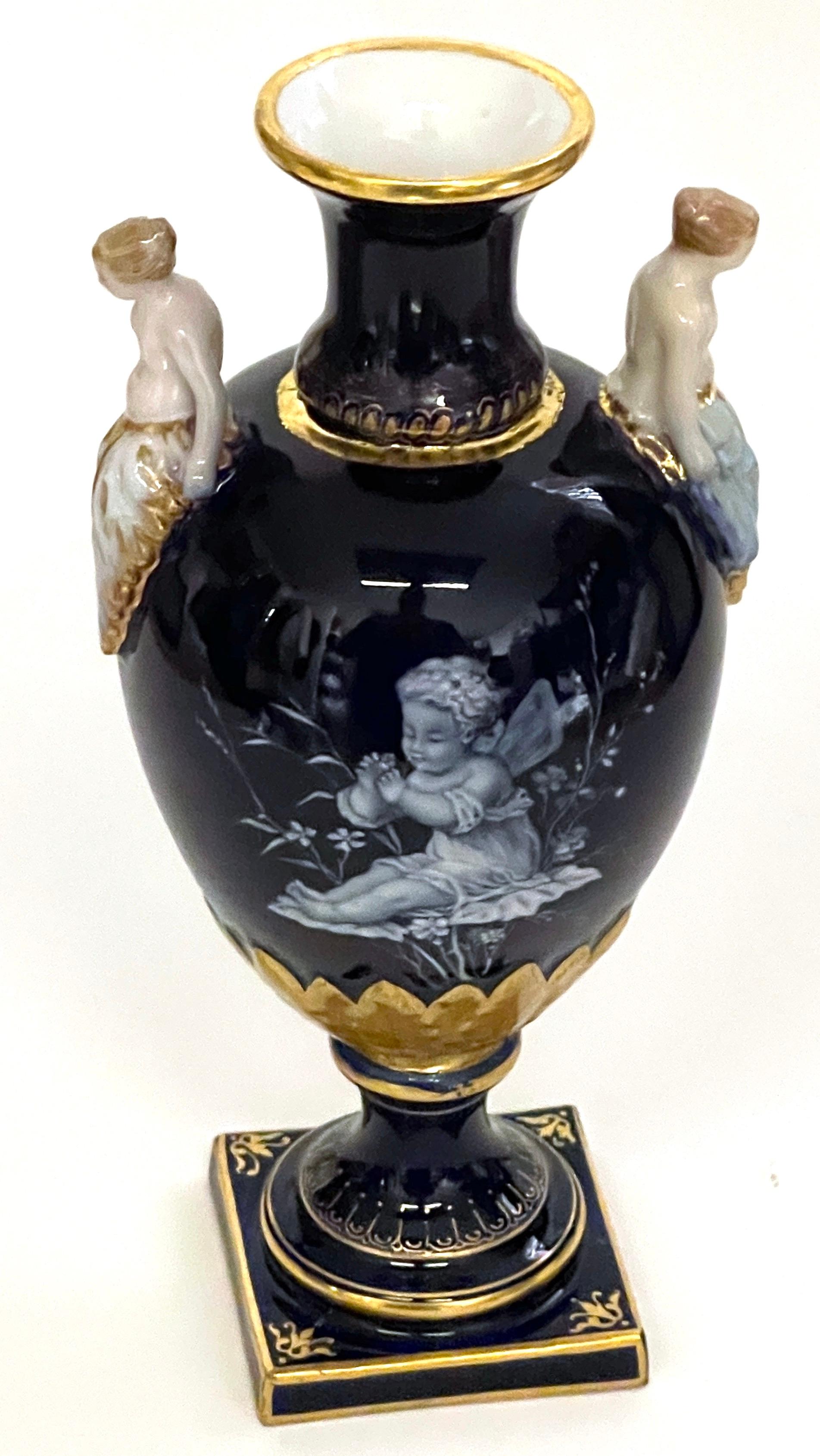 19th Century Meissen Cobalt Ground Pâte-sur-pâte Figural Vase, Attributed to Leuteritz For Sale