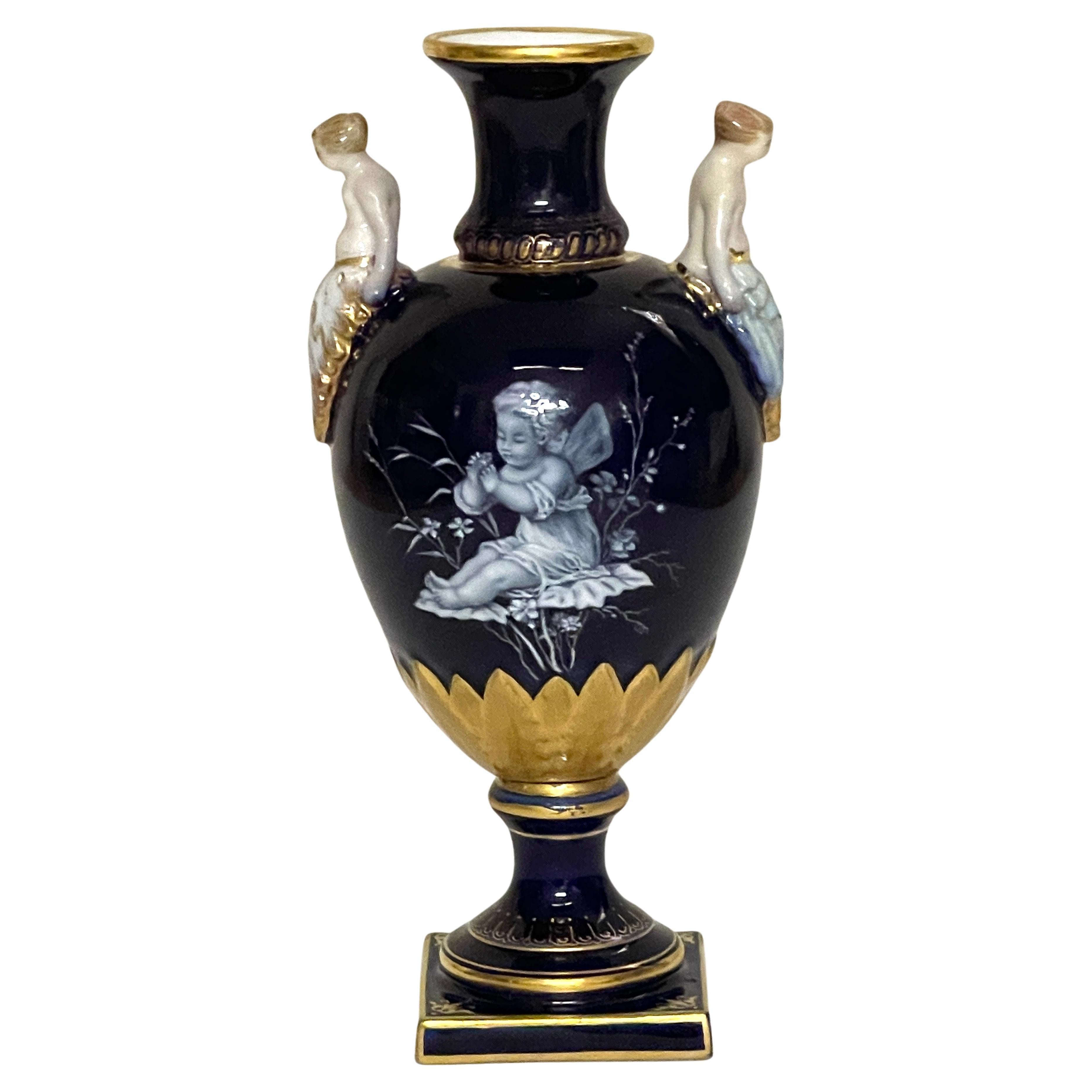 Meissen Cobalt Ground Pâte-sur-pâte Figural Vase, Attributed to Leuteritz