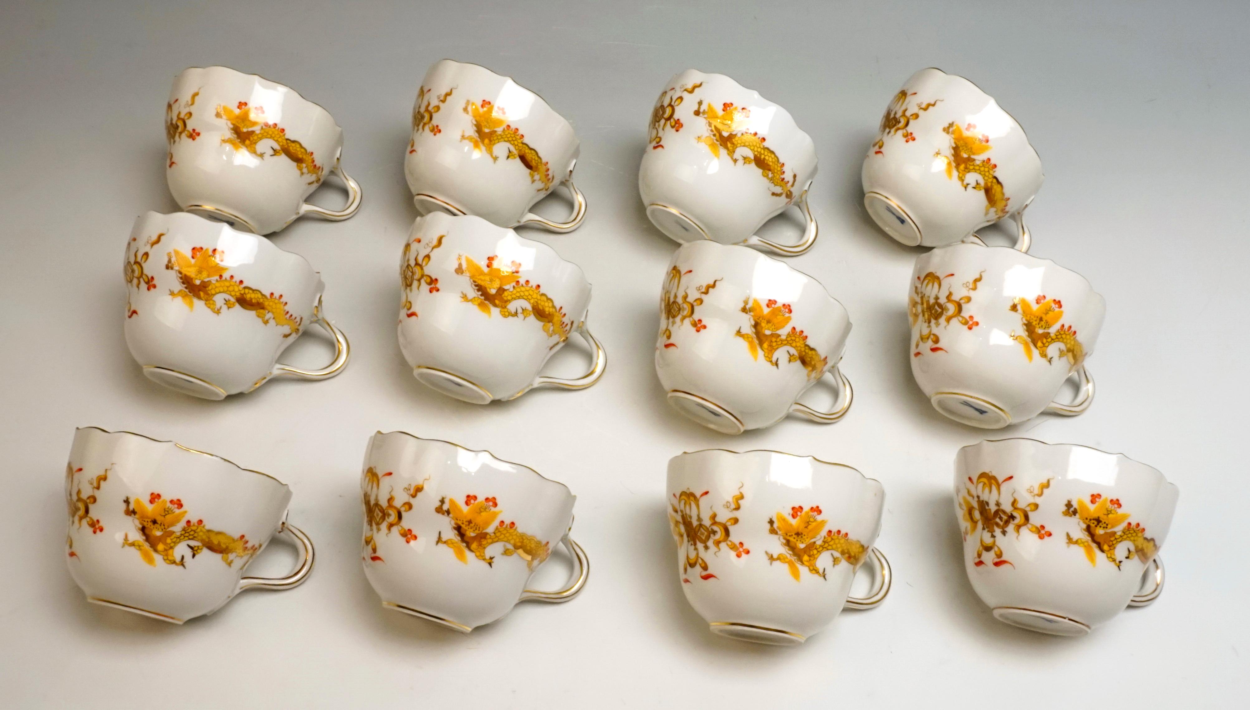Meissen Coffee and Tee Set with Dessert Plates 12 People Rich Dragon, Yellow 2