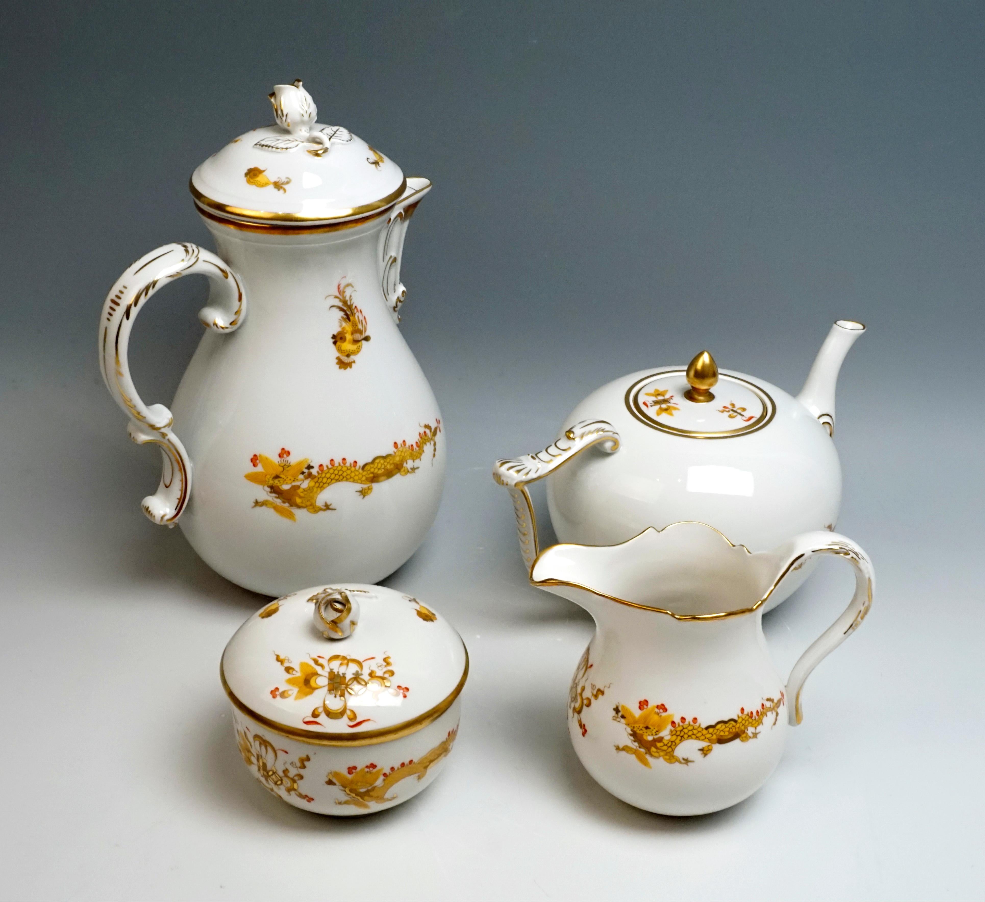 Chinoiserie Meissen Coffee and Tee Set with Dessert Plates 12 People Rich Dragon, Yellow