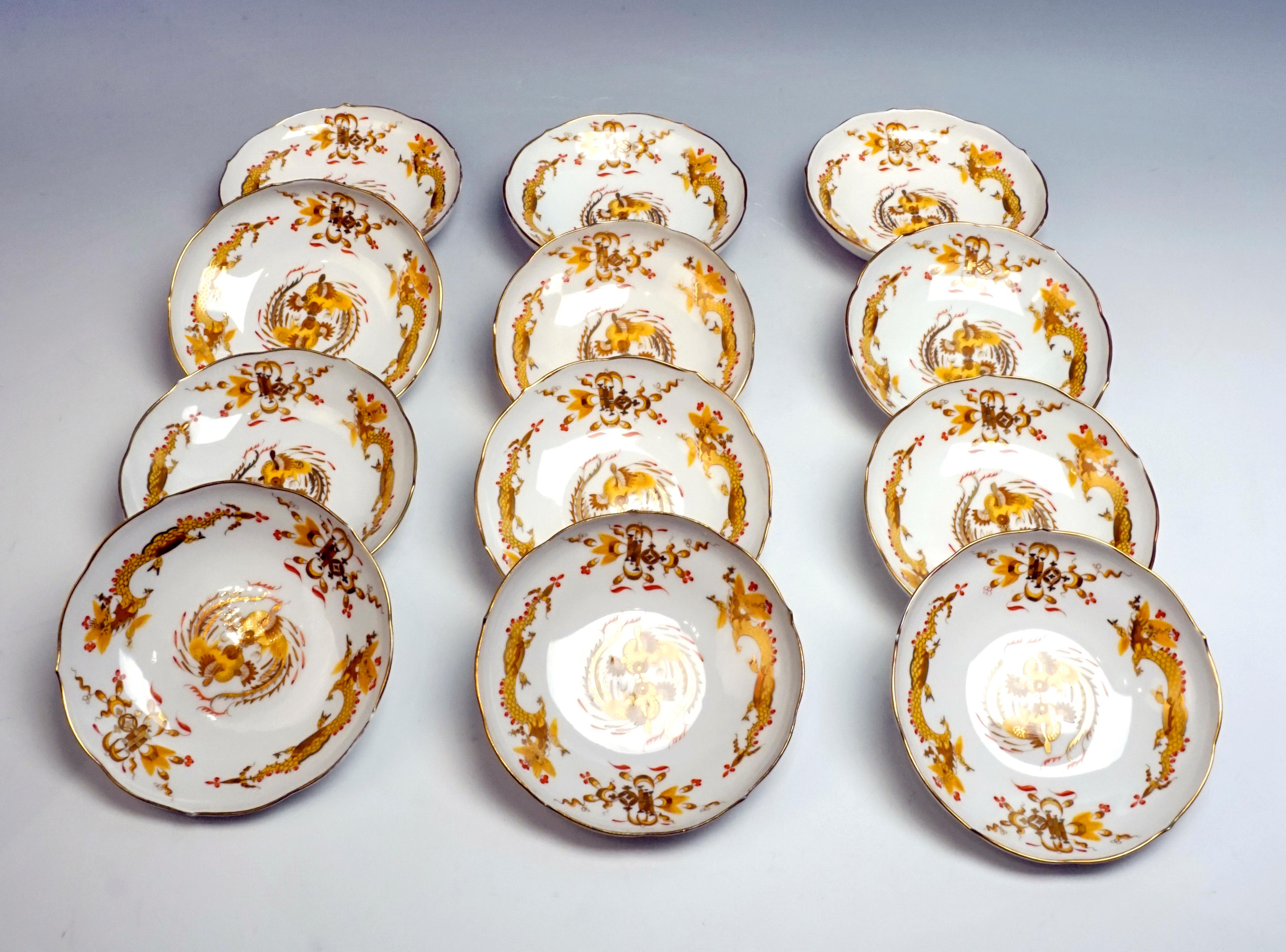 Meissen Coffee and Tee Set with Dessert Plates 12 People Rich Dragon, Yellow 1