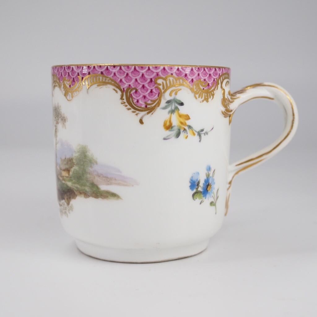 Meissen Coffee Cup & Saucer, Landscapes in Purple Scale, C.1775 2