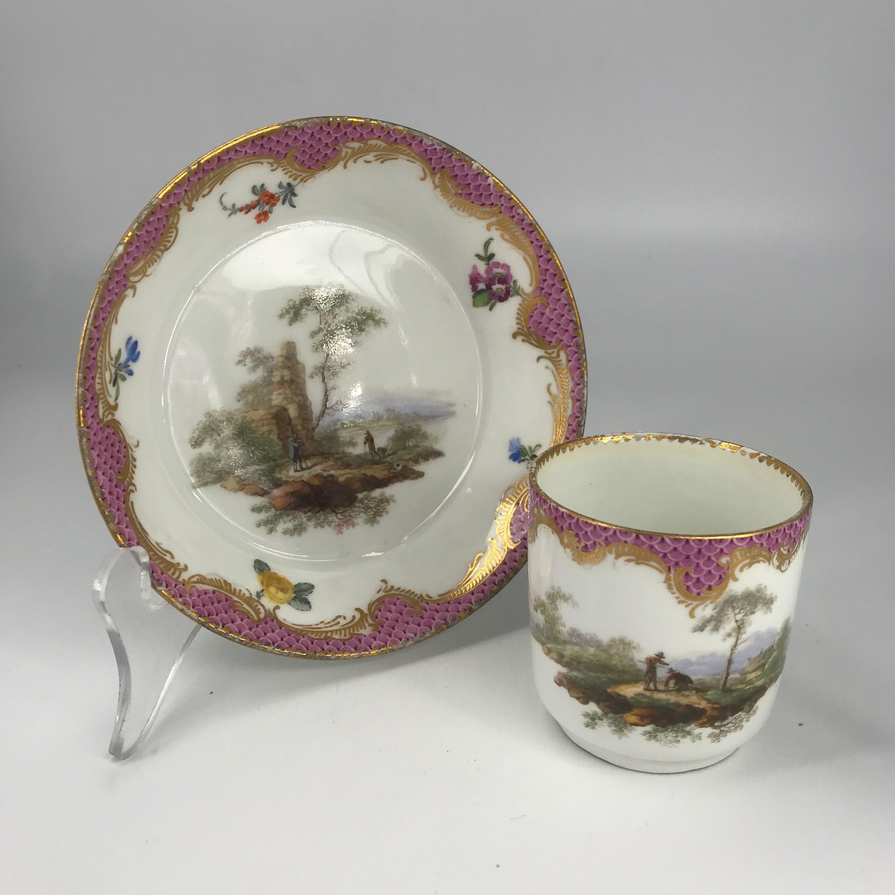Meissen Coffee Cup & Saucer, Landscapes in Purple Scale, C.1775 8