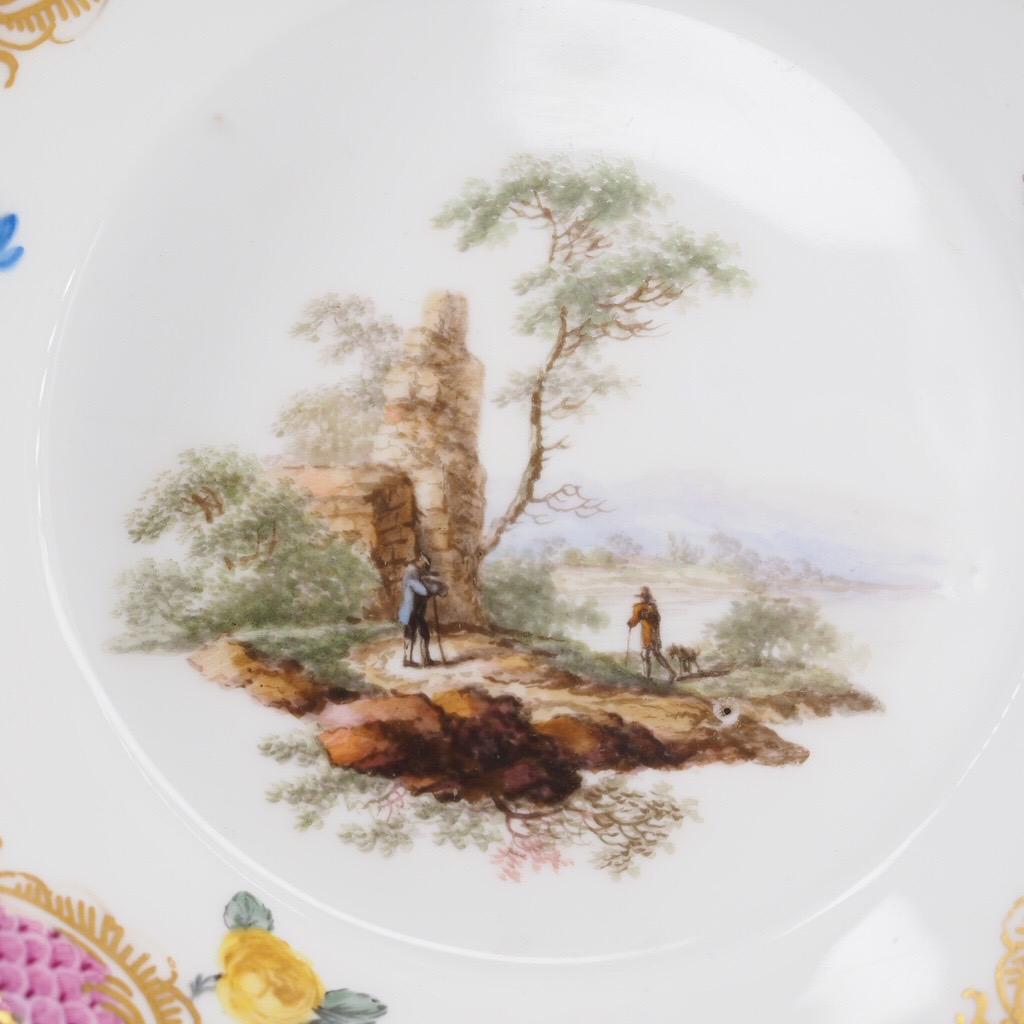 Rococo Meissen Coffee Cup & Saucer, Landscapes in Purple Scale, C.1775