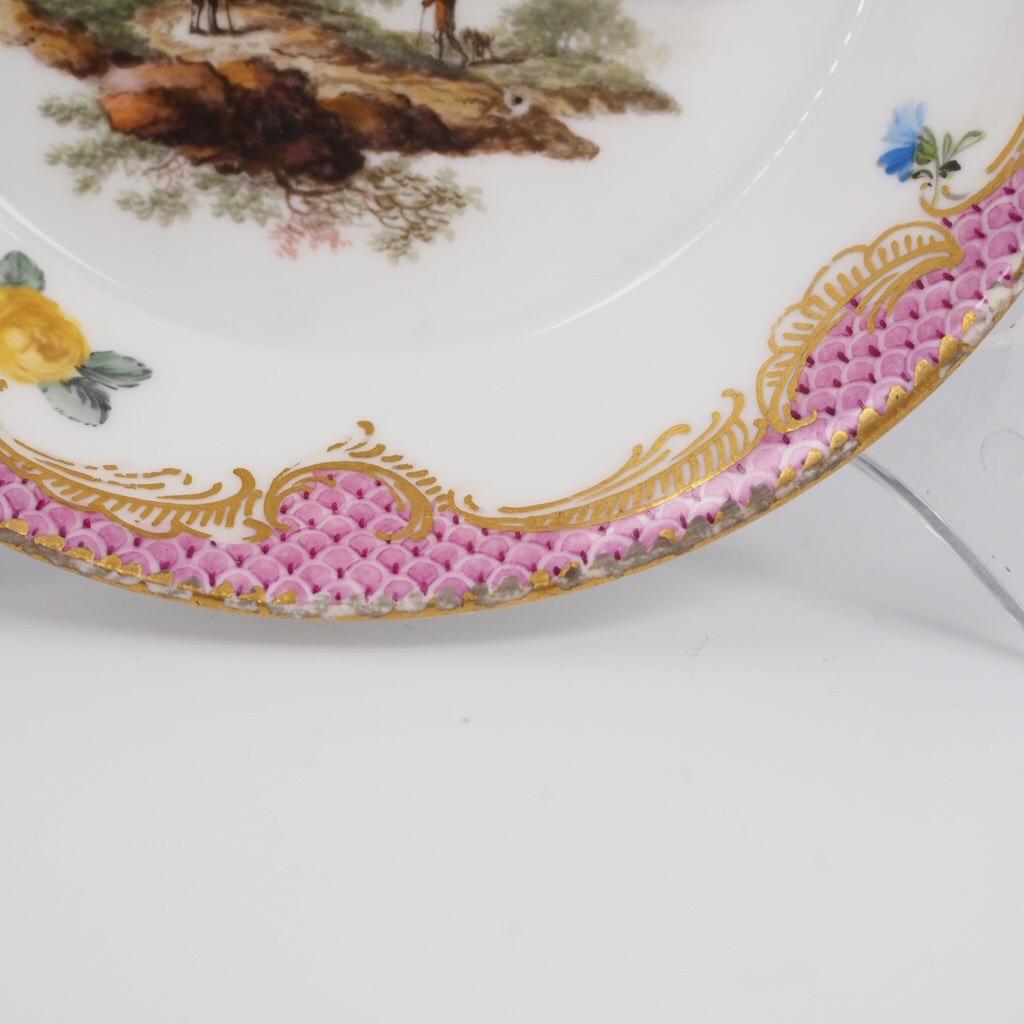 German Meissen Coffee Cup & Saucer, Landscapes in Purple Scale, C.1775