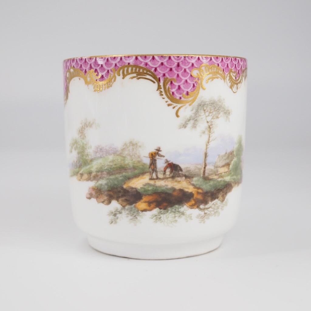 Meissen Coffee Cup & Saucer, Landscapes in Purple Scale, C.1775 1