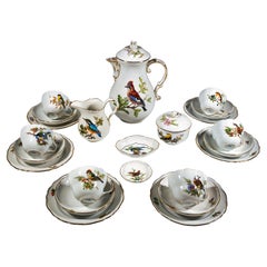 Meissen Coffee & Dessert Set For 6 Pers., Bird Painting & Gold, Germany, 20th C.