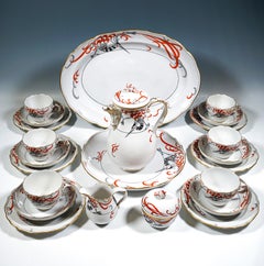 Meissen Coffee & Dessert Set For 6 Persons, Decor Firebird, Germany, 20th C.