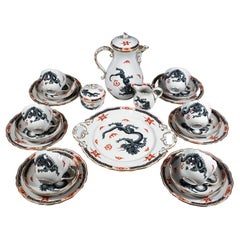 Meissen Coffee & Dessert Set For 6 Persons, Ming Dragon Black, Red & Gold, 20th
