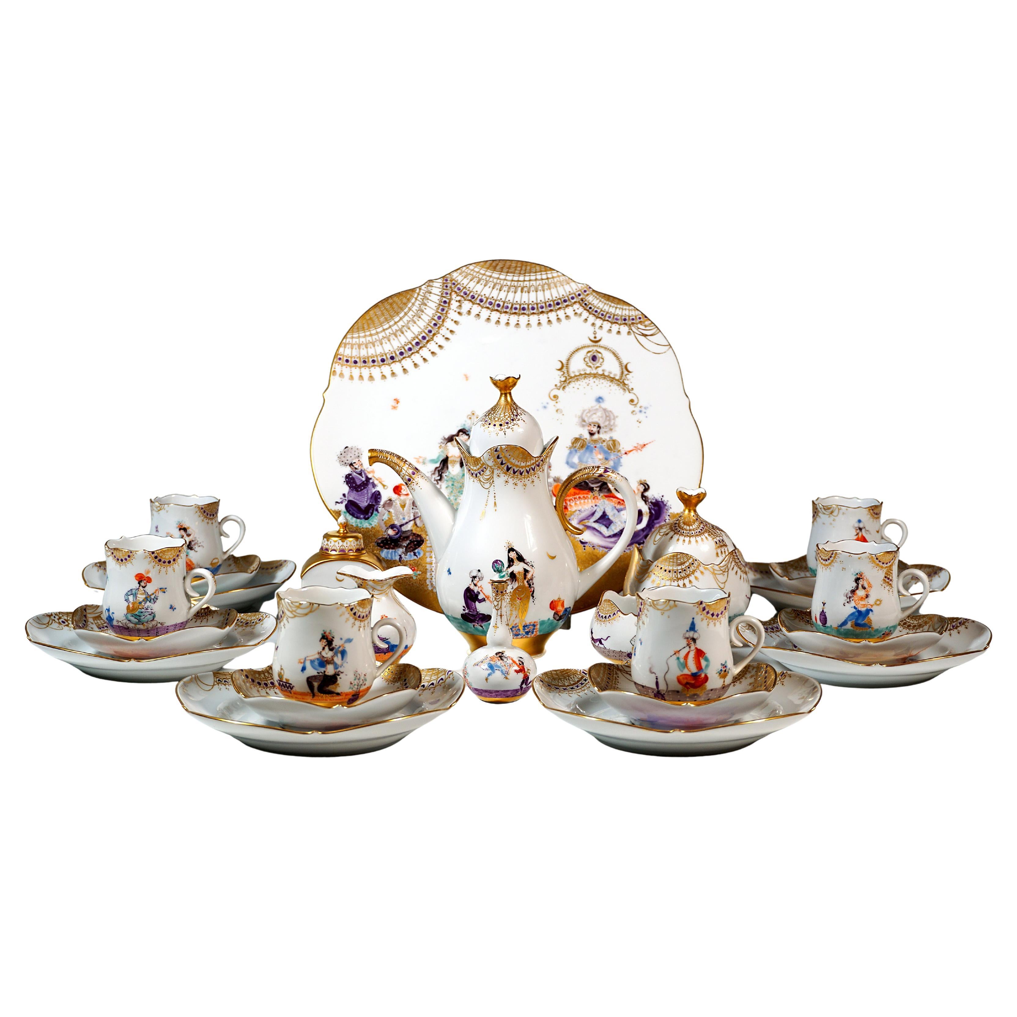Meissen Coffee Mocha 
Dessert Set For 6 Persons 1001 Arabian Nights 25 Pieces For Sale