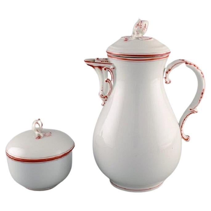 Meissen Coffee Pot and Sugar Bowl in Hand-Painted Porcelain