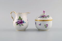 Meissen Coffee Pot, Sugar Bowl and Cream Jug with Hand-Painted Flowers