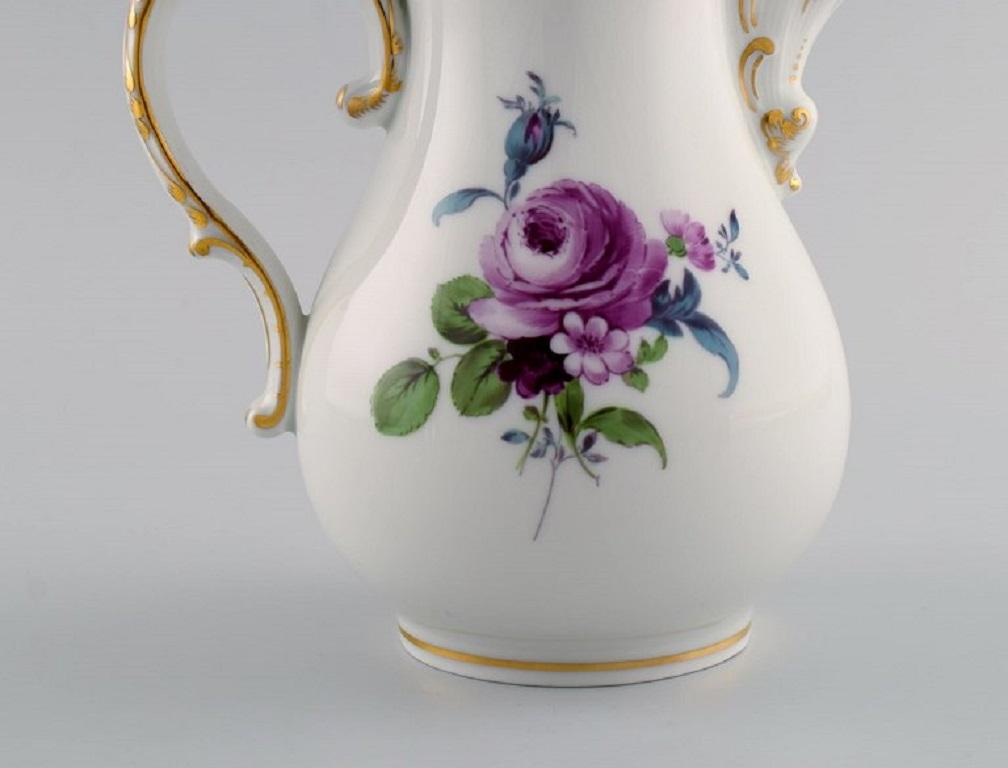 Meissen Coffee Pot, Sugar Bowl and Cream Jug with Hand-Painted Flowers For Sale 1