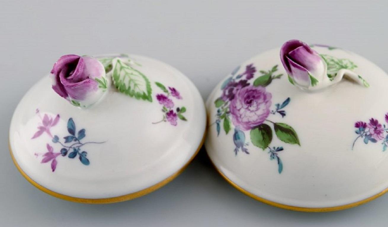Meissen Coffee Pot, Sugar Bowl and Cream Jug with Hand-Painted Flowers For Sale 2