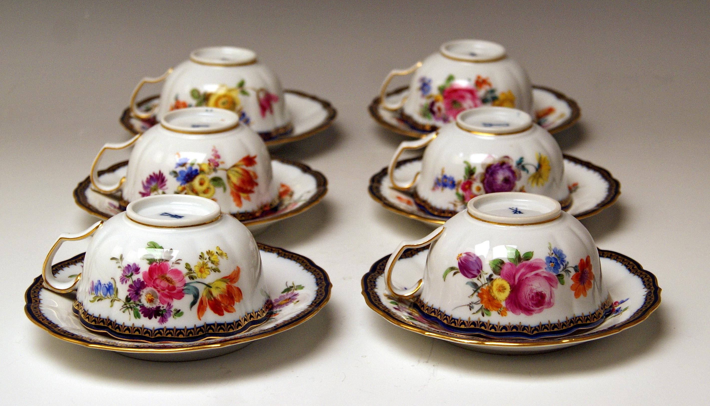 Meissen Coffee Set Flower Bouquet Nr. 111120 Six Persons Pfeiffer Period 7