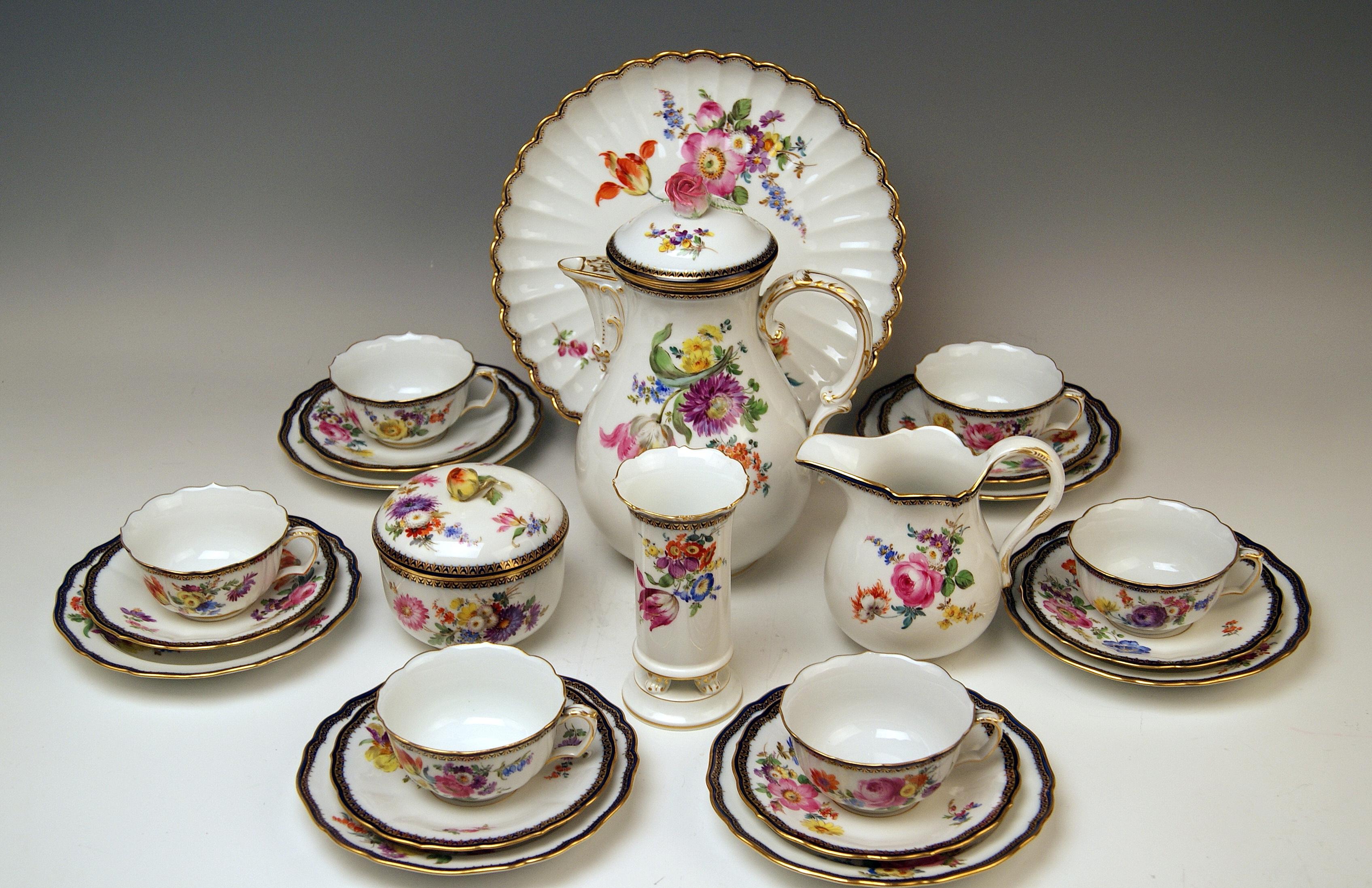 Other Meissen Coffee Set Flower Bouquet Nr. 111120 Six Persons Pfeiffer Period