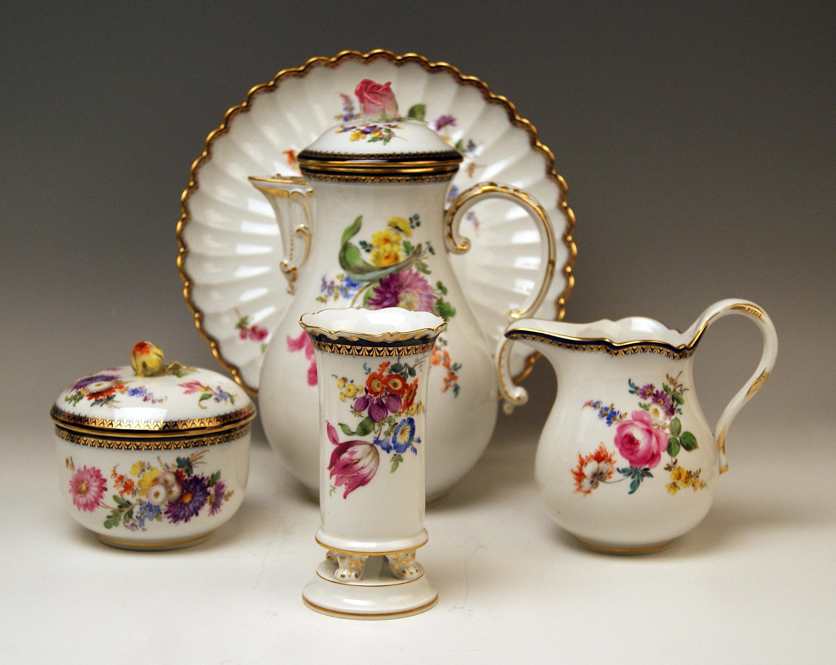 Painted Meissen Coffee Set Flower Bouquet Nr. 111120 Six Persons Pfeiffer Period