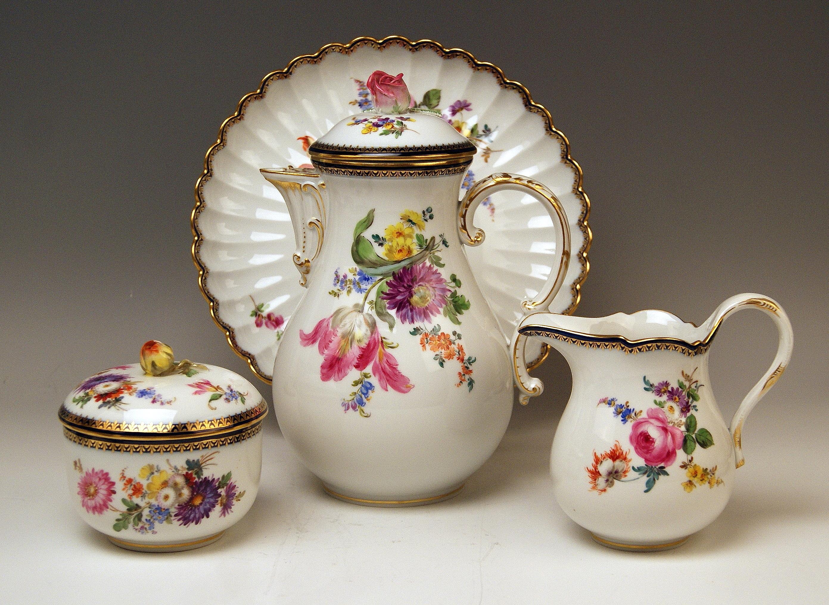 Meissen Coffee Set Flower Bouquet Nr. 111120 Six Persons Pfeiffer Period In Excellent Condition In Vienna, AT