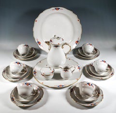 Meissen Coffee Set For 6 Persons Diadem, Indian Border No. 129, 20th Century