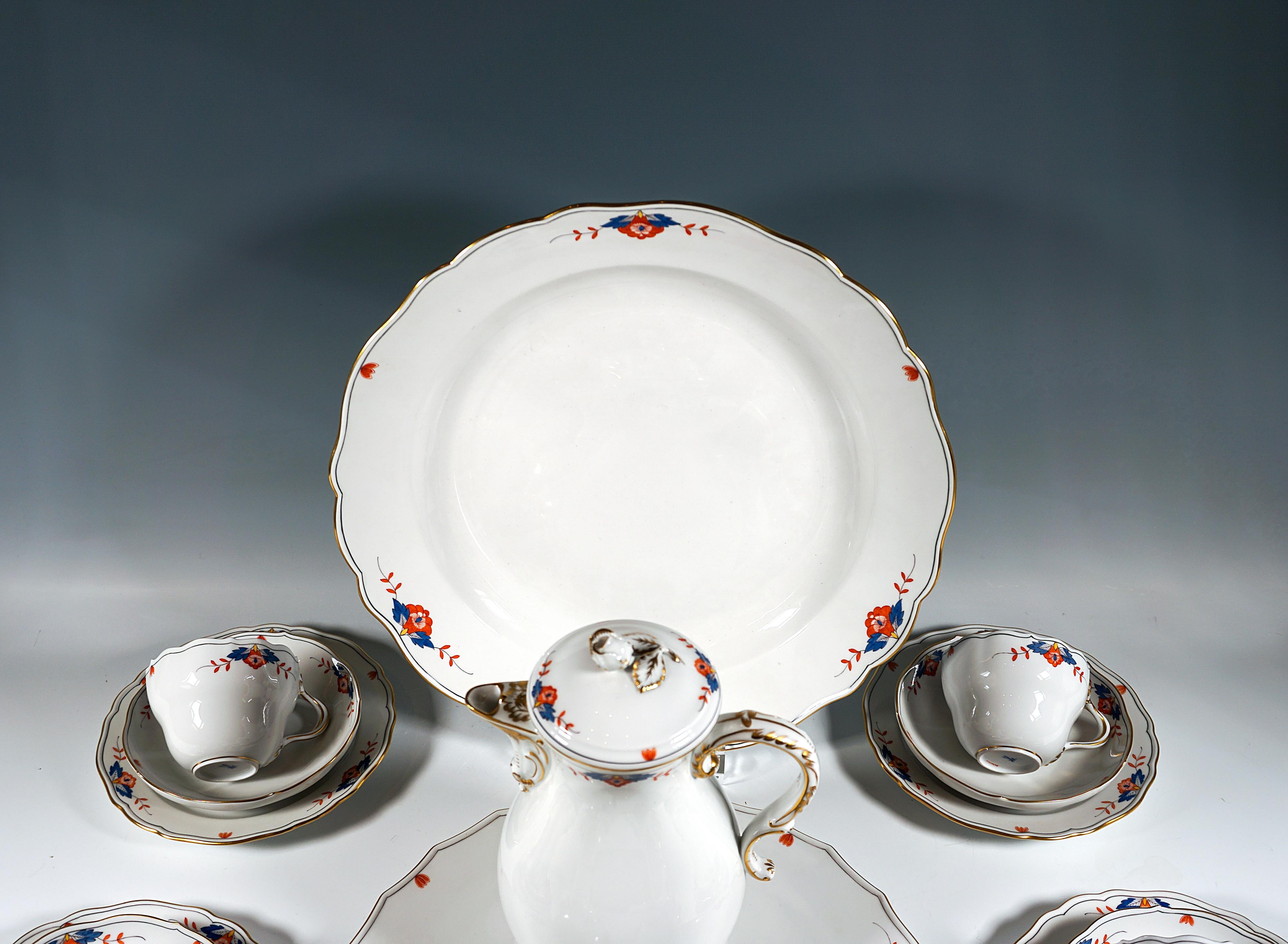 German Meissen Coffee Set For 6 Persons Diadem, Indian Border No. 129, 20th Century For Sale