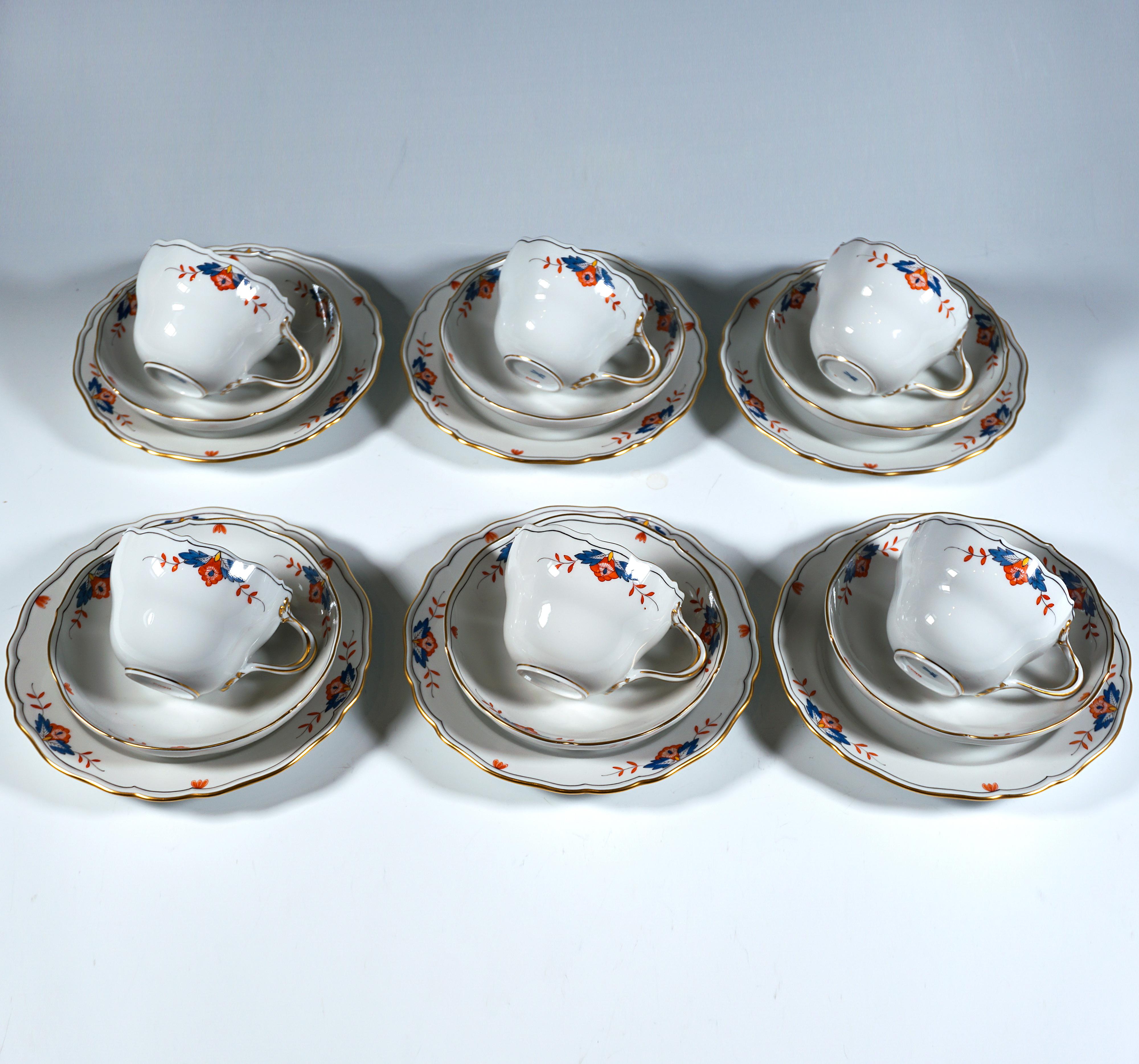 Meissen Coffee Set For 6 Persons Diadem, Indian Border No. 129, 20th Century For Sale 1
