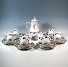 Meissen Coffee Set For 6 Persons Rich Dragon Black, Red & Gold, 20th Century