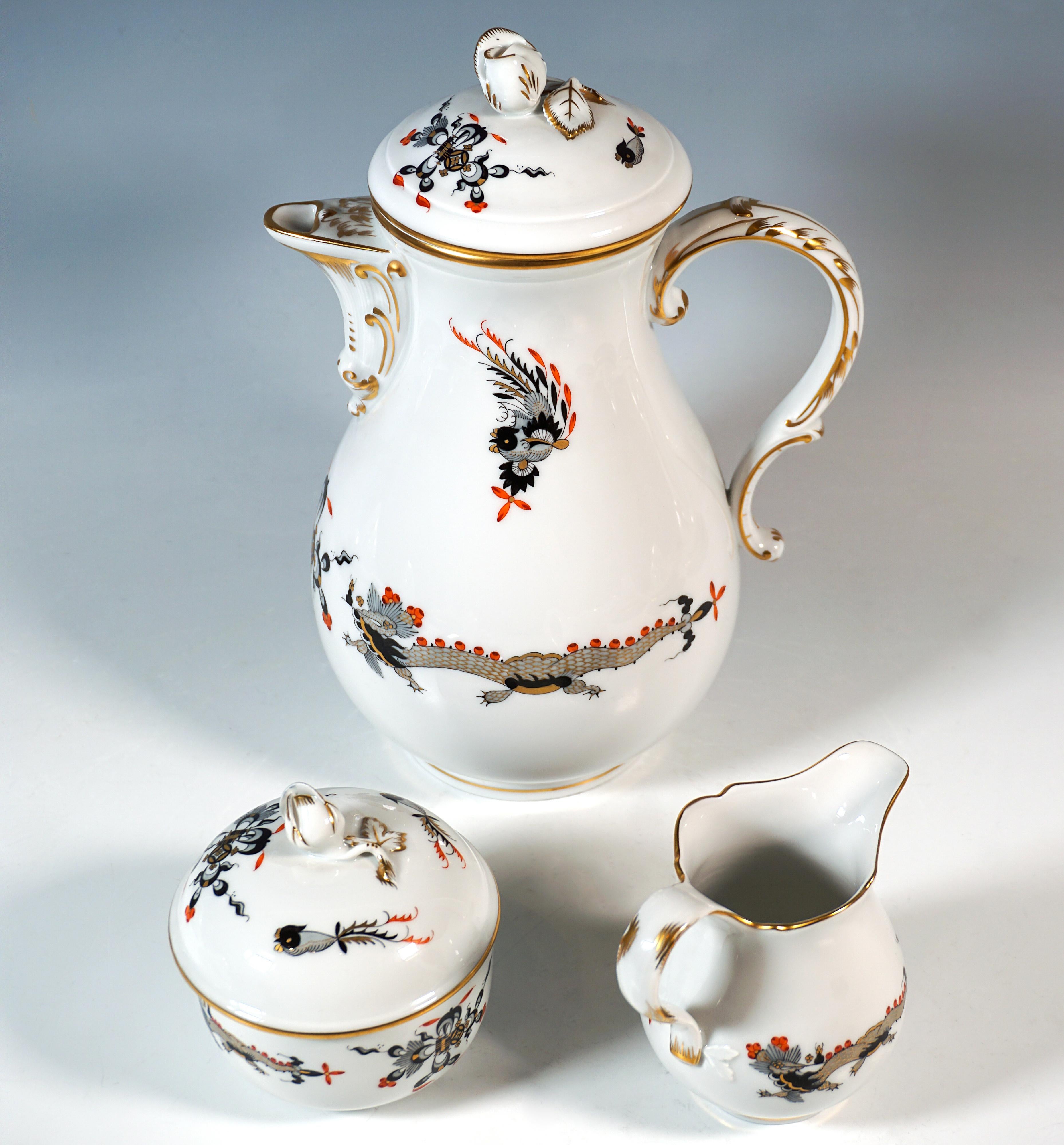 Meissener Kaffeeservice für 6 Personen Reicher Drache Schwarz, Rot & Gold, 20. Jahrhundert (Barock) im Angebot