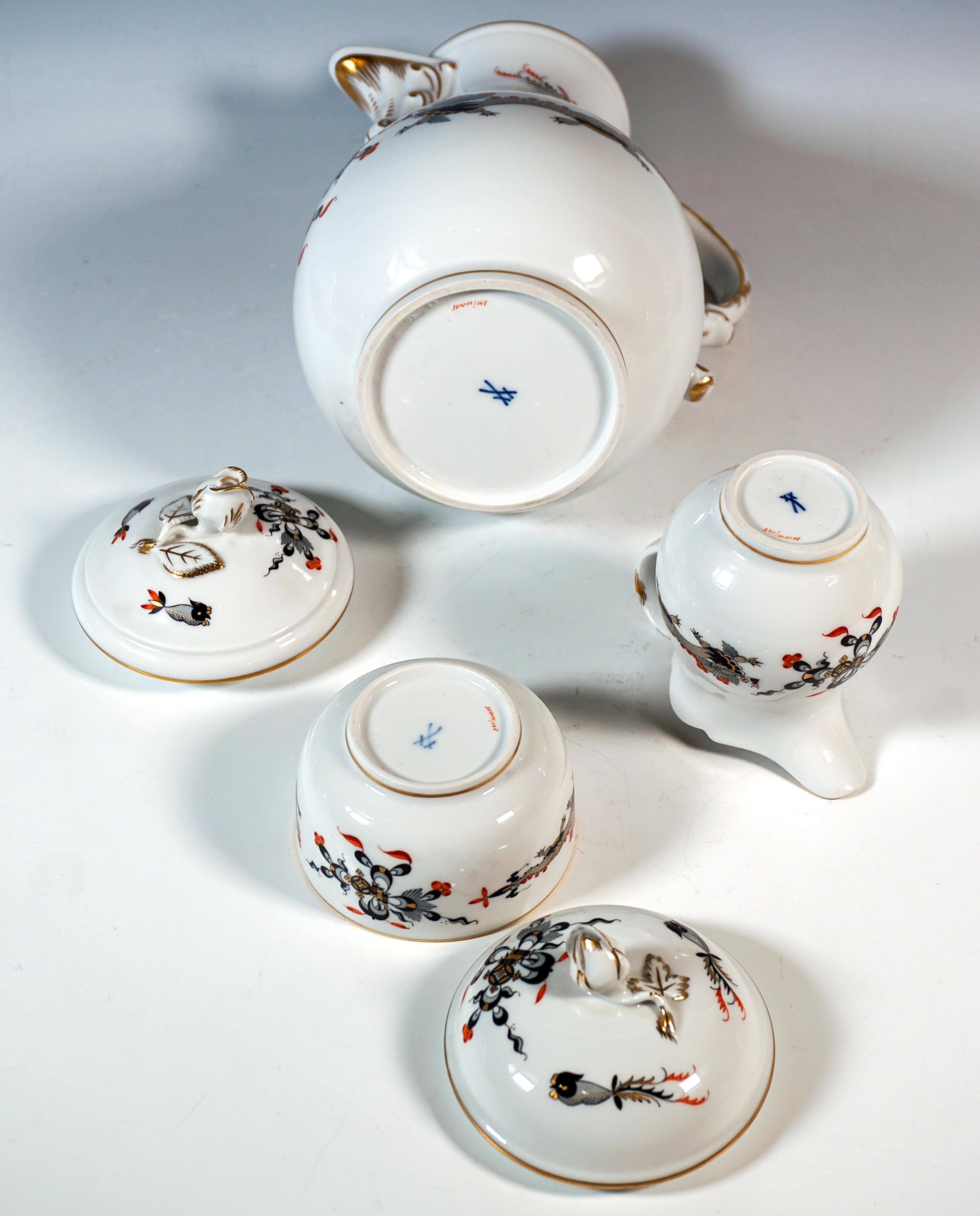 Meissener Kaffeeservice für 6 Personen Reicher Drache Schwarz, Rot & Gold, 20. Jahrhundert (Deutsch) im Angebot