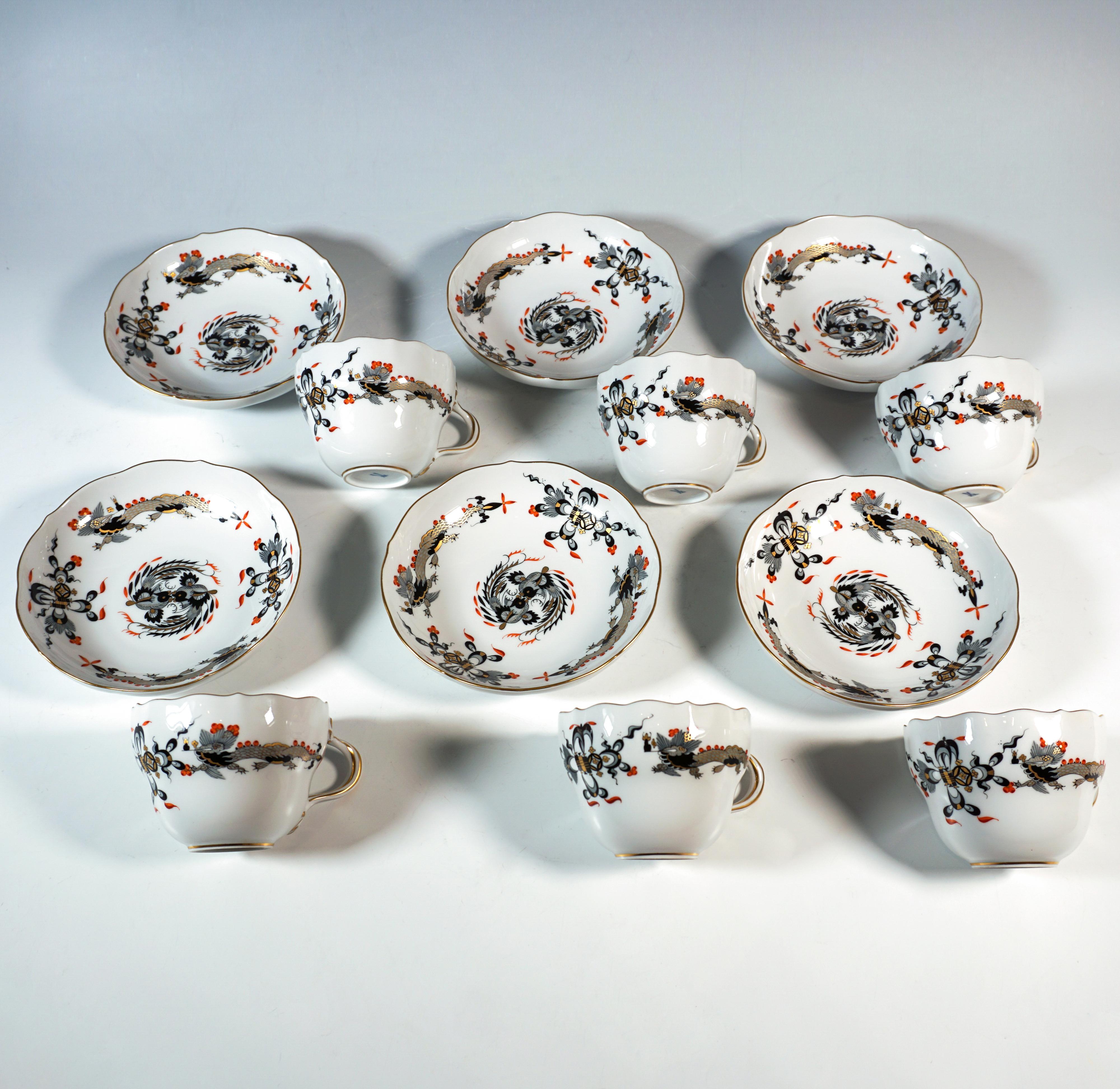 Meissener Kaffeeservice für 6 Personen Reicher Drache Schwarz, Rot & Gold, 20. Jahrhundert im Zustand „Gut“ im Angebot in Vienna, AT