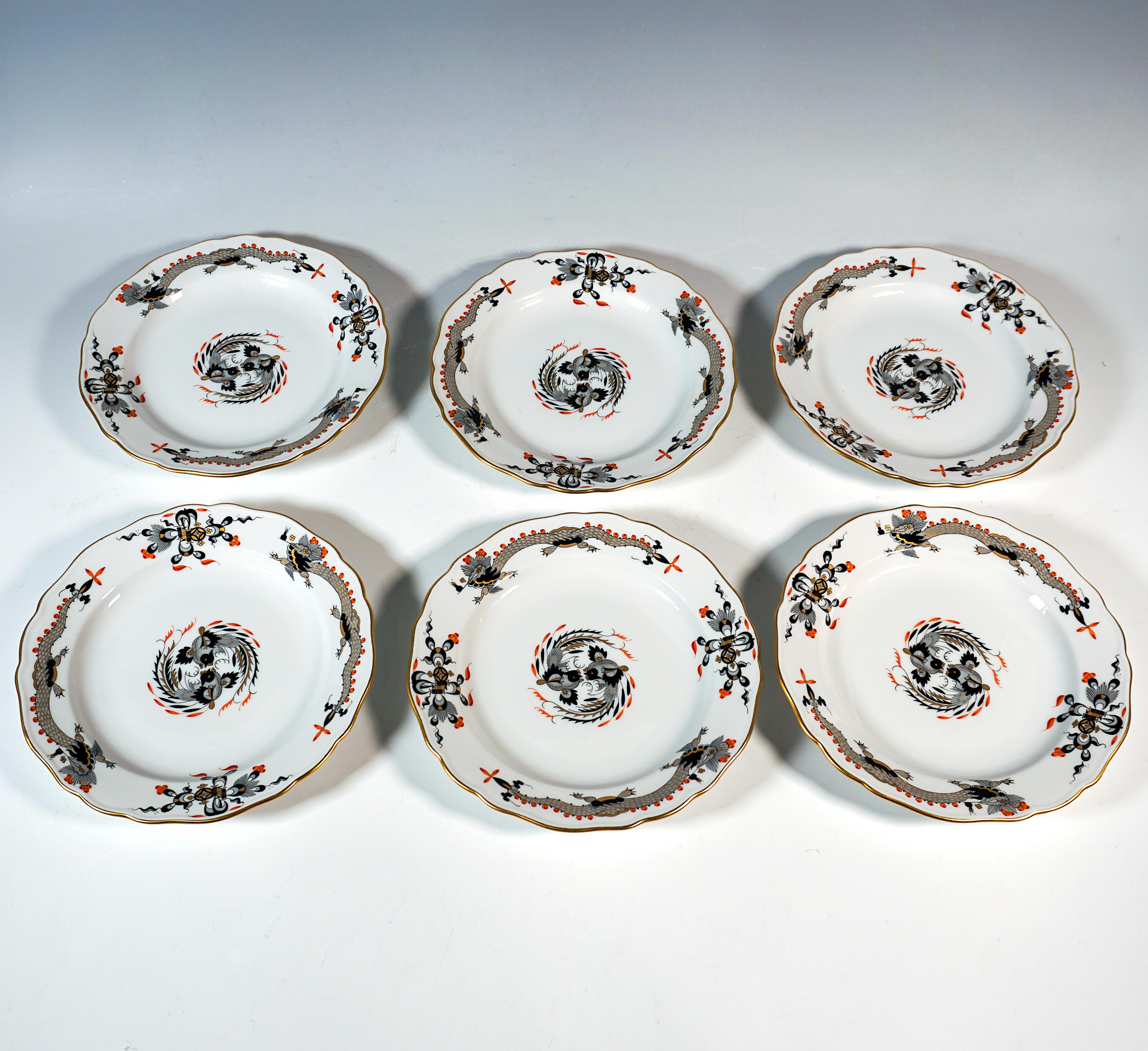 Meissener Kaffeeservice für 6 Personen Reicher Drache Schwarz, Rot & Gold, 20. Jahrhundert im Angebot 1