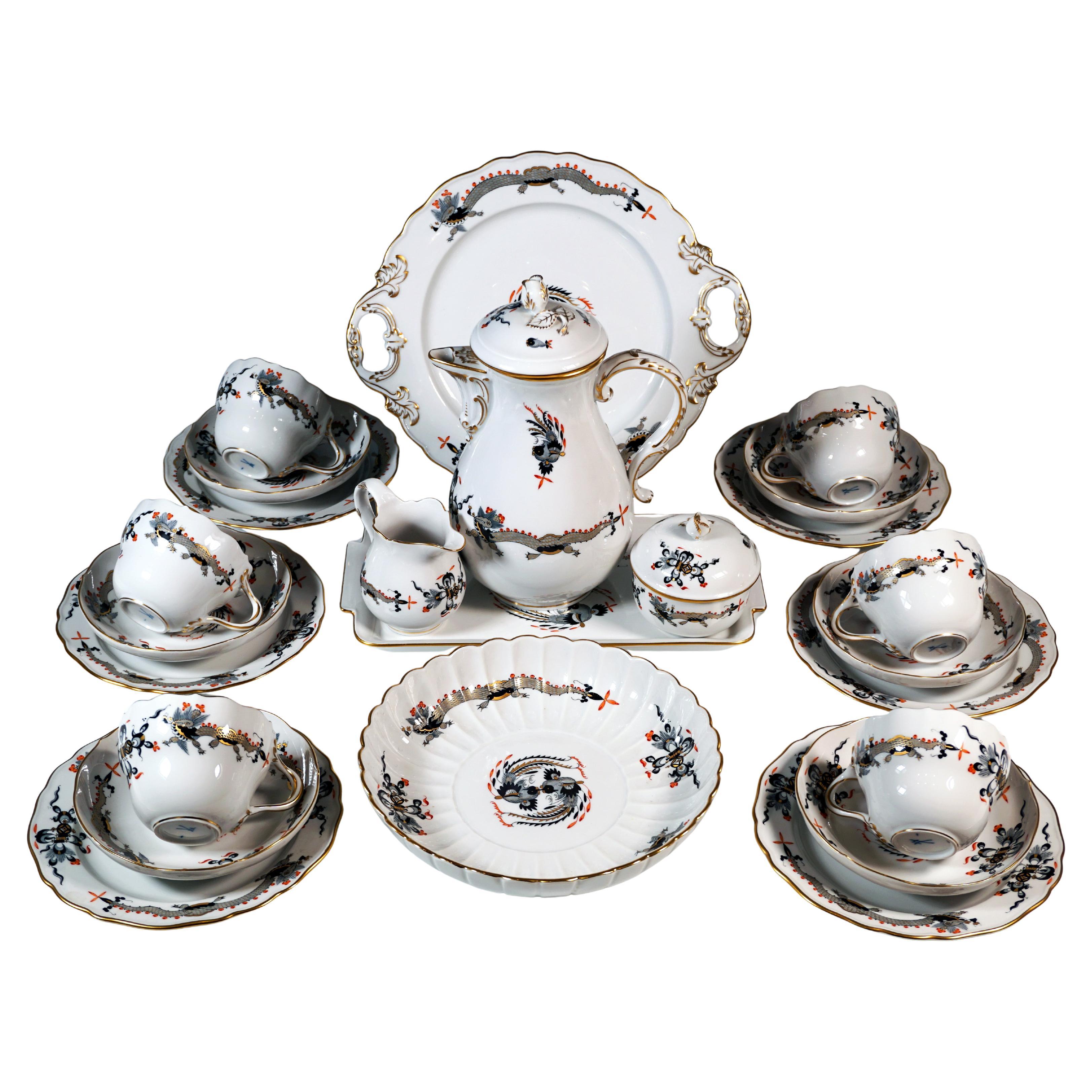Meissen Coffee Set For 6 Persons Rich Dragon Black, Red
Gold, 20th Century