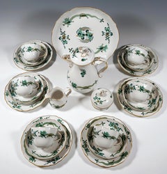 Meissen Coffee Set For 6 Persons Rich Dragon Green & Gold, 20th Century