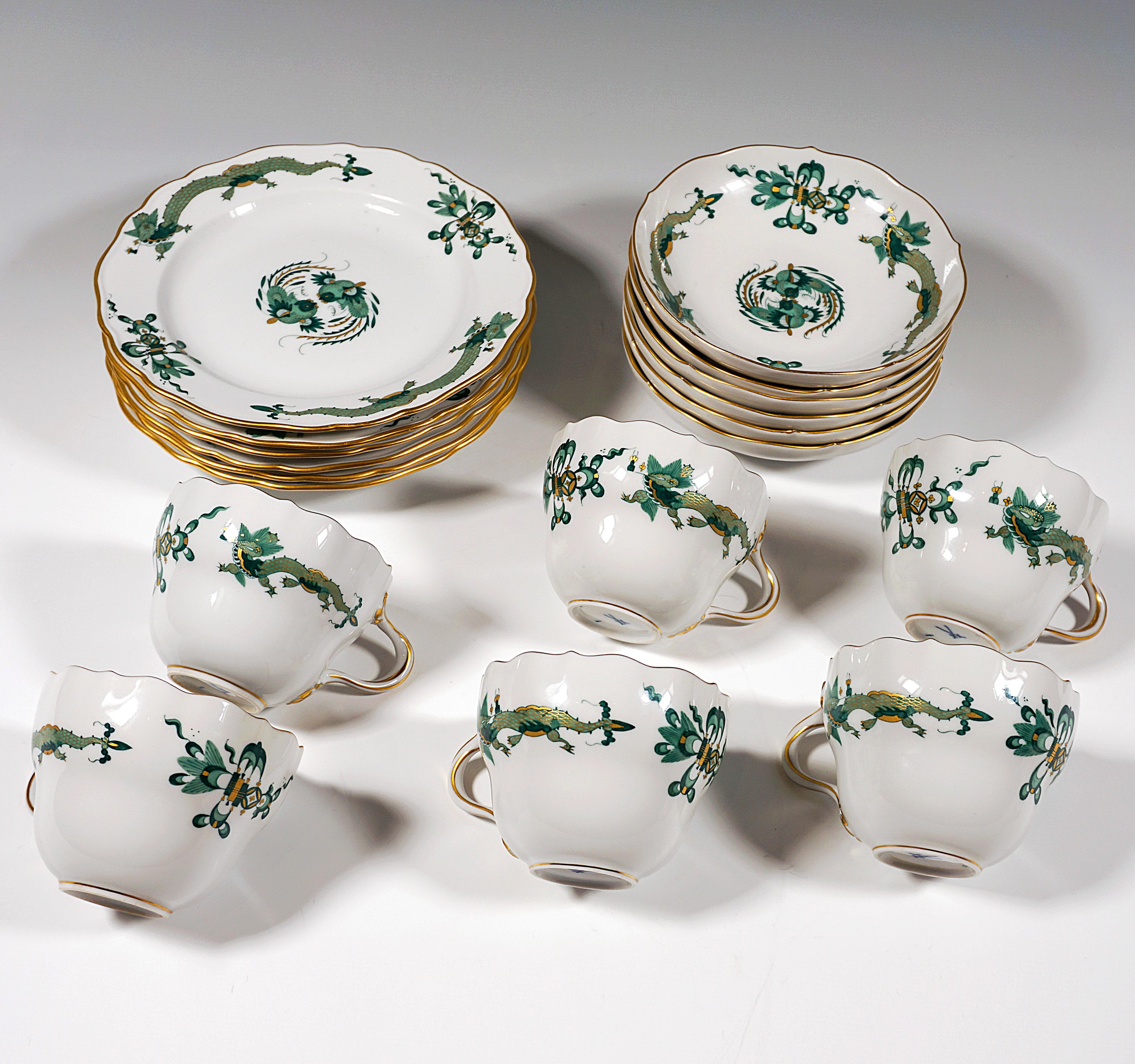 Meissen Coffee Set For 6 Persons Rich Dragon Green & Gold, 20th Century For Sale 2