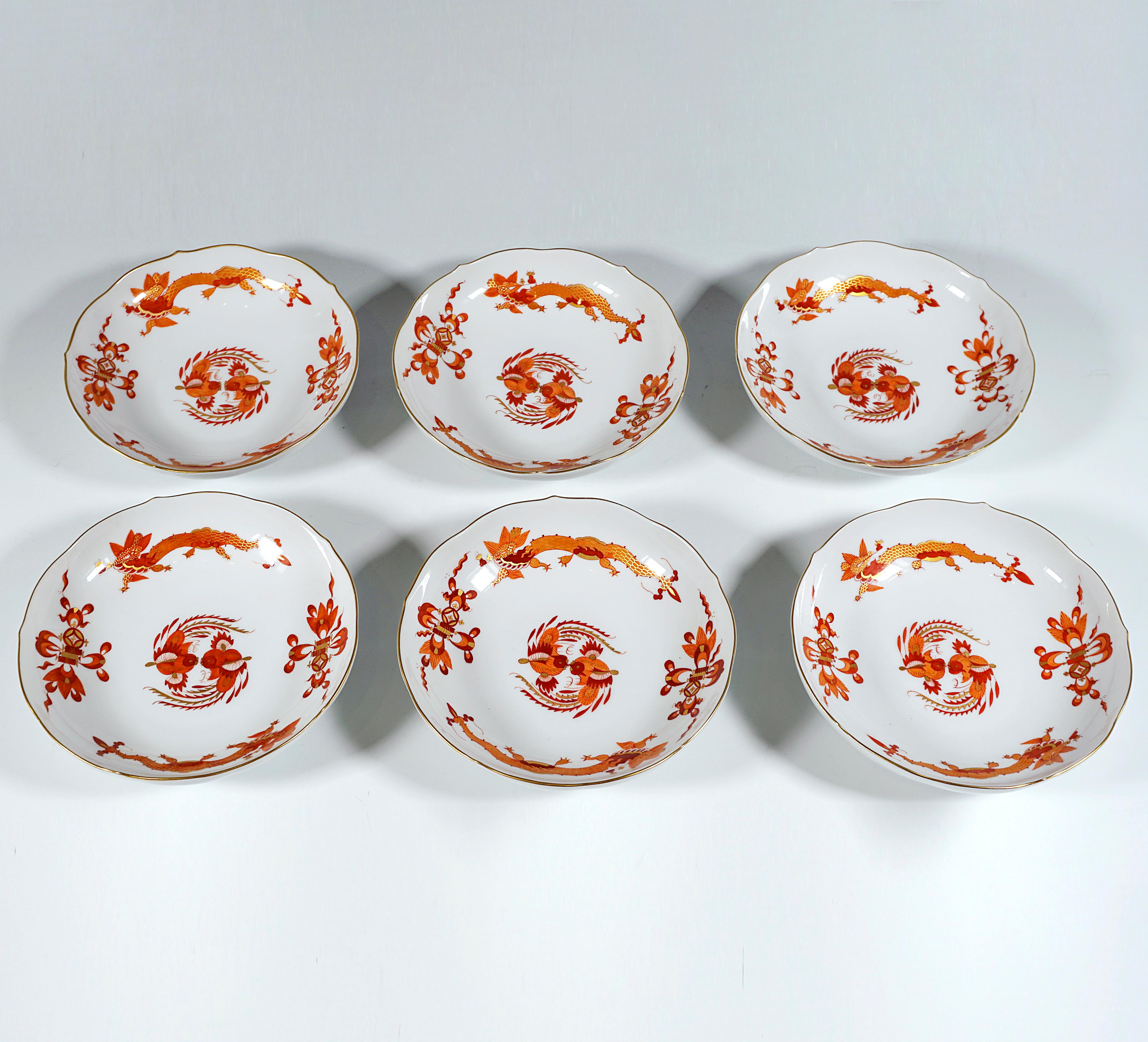 Juego de Café Meissen Para 6 Personas Rojo Dragón Rico y Dorado, Siglo XX Porcelana en venta