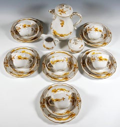 Meissen Coffee Set For 6 Persons Rich Dragon Yellow & Gold, 20th Century