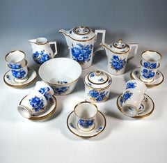 Meissen Coffee Set For 9 Persons With Cobalt Bouquet Painting & Gold, Early 19th