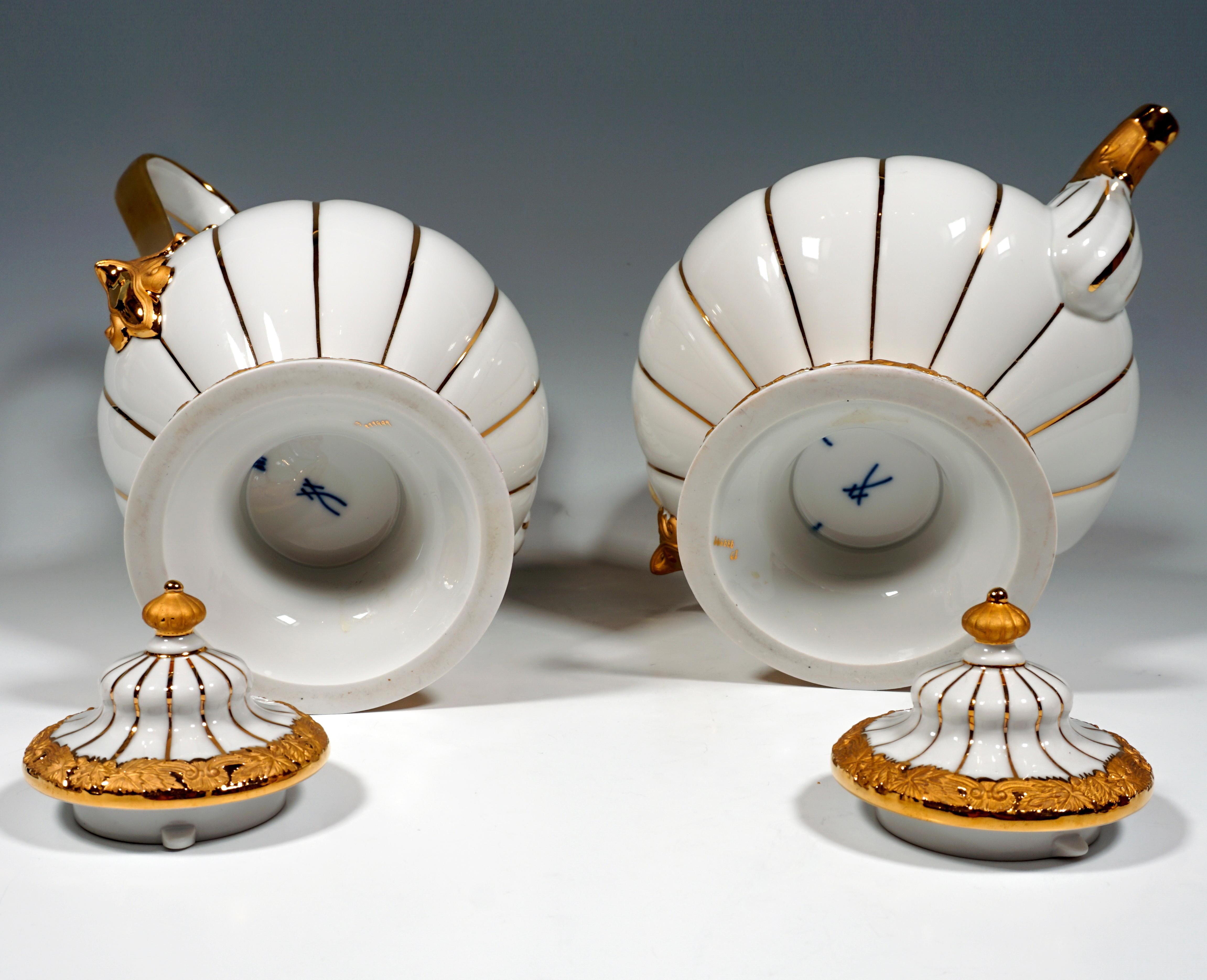 German Meissen Coffee & Tea Set For 6 Persons, X-Shape, With Elaborate Gold Decor