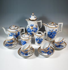 Meissen Coffee & Tea Set For 8 Persons Cobalt Bouquet Painting & Gold Early 19th