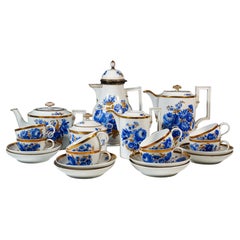 Meissener Kaffee- & Teeservice für 8 Personen Kobalt Bouquet Malerei & Gold Frühes 19.
