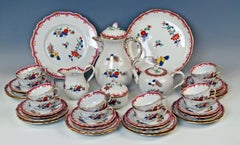 Meissen Coffee Tea Set Twelve Persons Purple Chinese Flowers Hens & Cocks