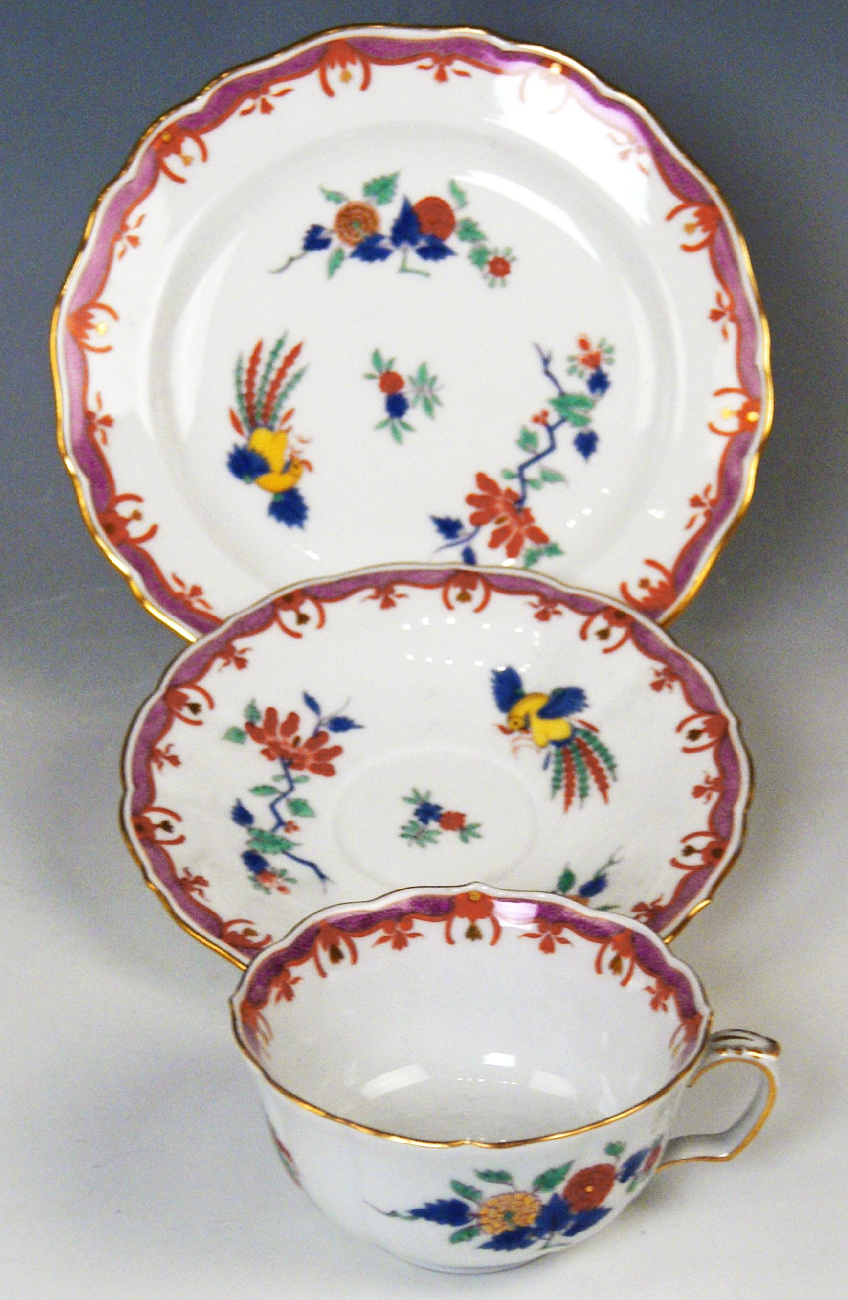 Meissen Coffee Tea Set Twelve Persons Purple Chinese Flowers Hens & Cocks 1