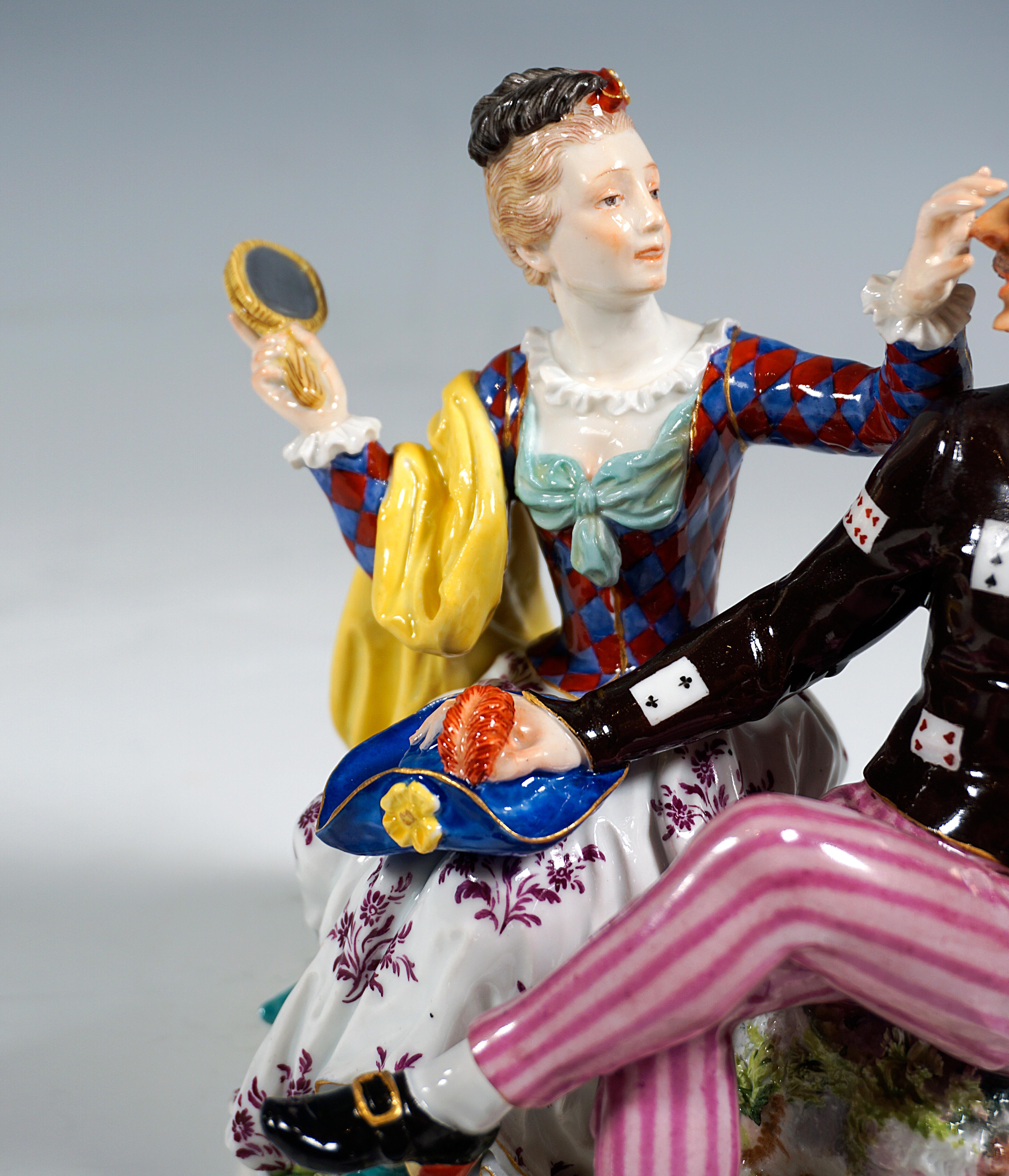 German Meissen Commedia Dell' Arte Group 'Harlequin & Columbina', by Kaendler, ca 1860 For Sale