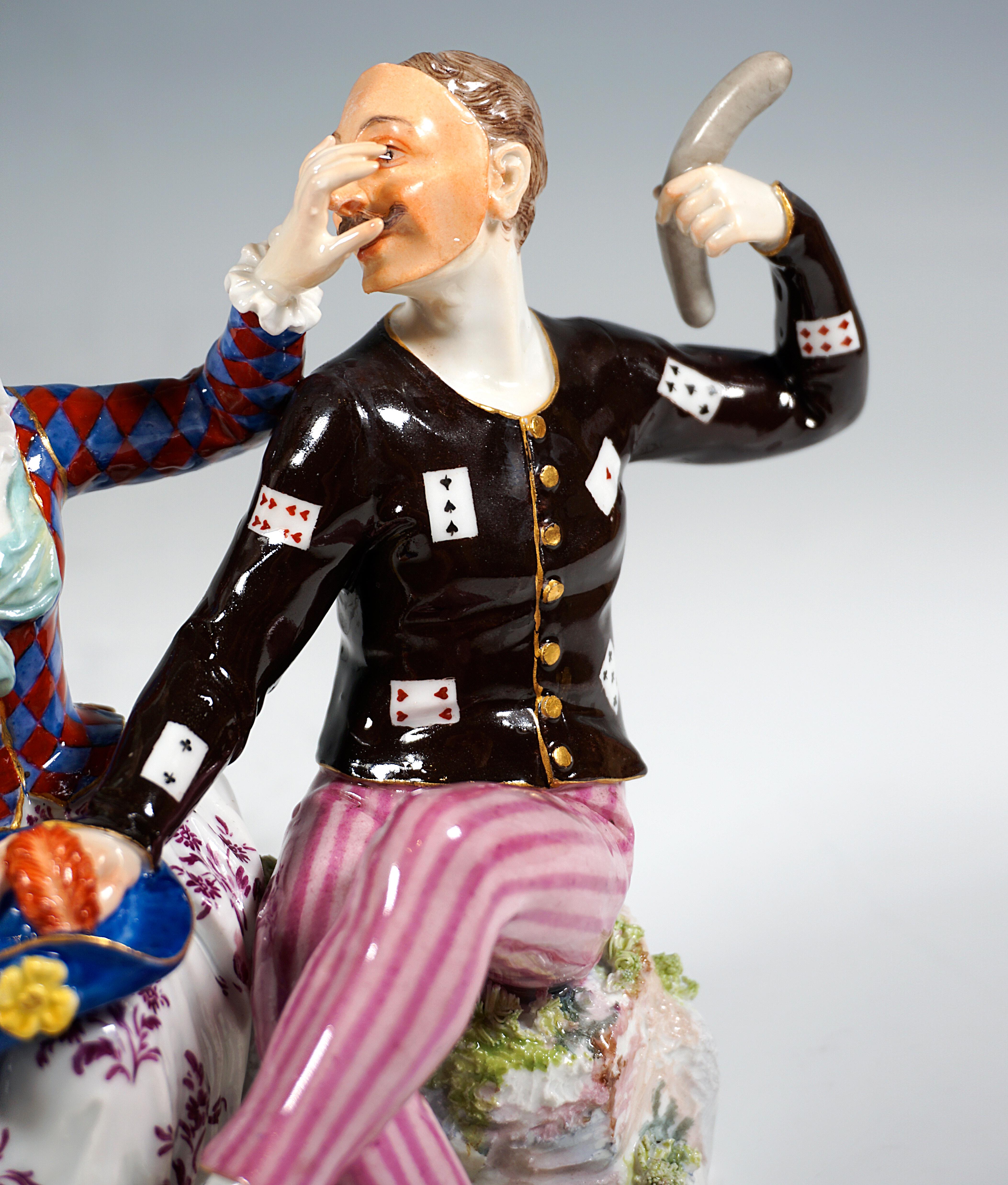 Hand-Crafted Meissen Commedia Dell' Arte Group 'Harlequin & Columbina', by Kaendler, ca 1860 For Sale