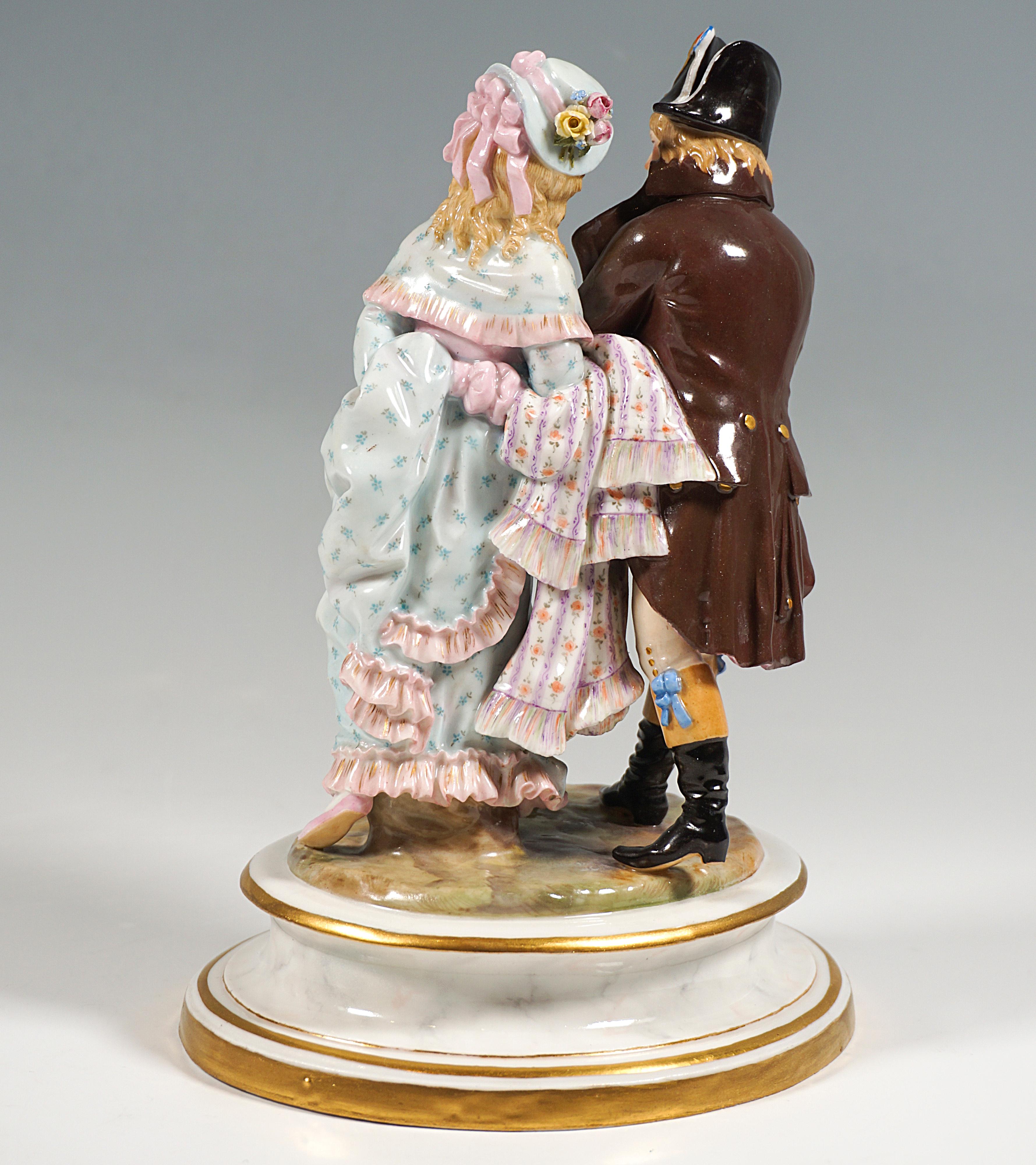 German Meissen Costume Group, Couple Dressed In Empire Style, by H. Goeschl, Ca 1940 For Sale