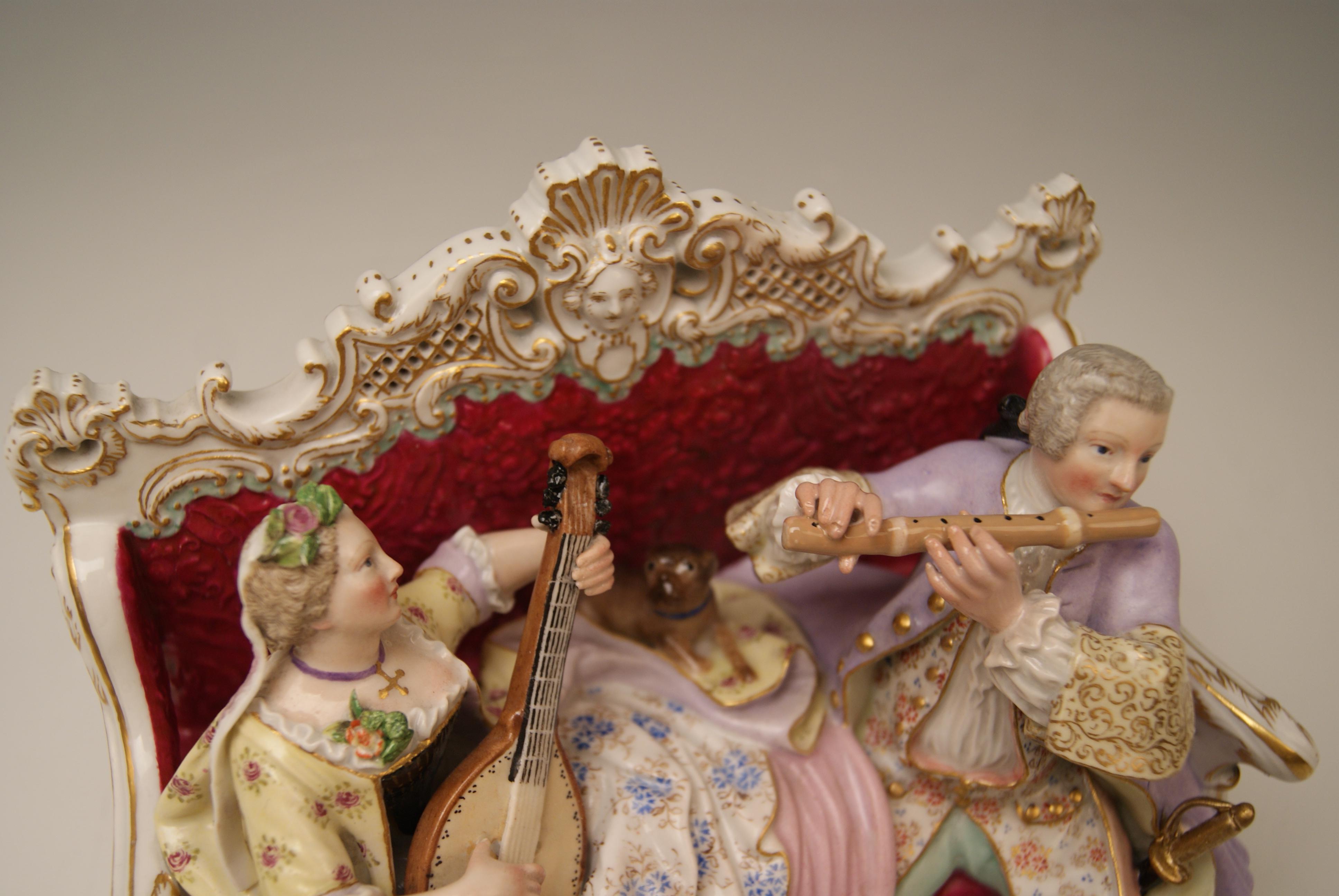 Meissen Couple Musicians on Settee Pug Dog Composer Hasse W 56 Kaendler 2